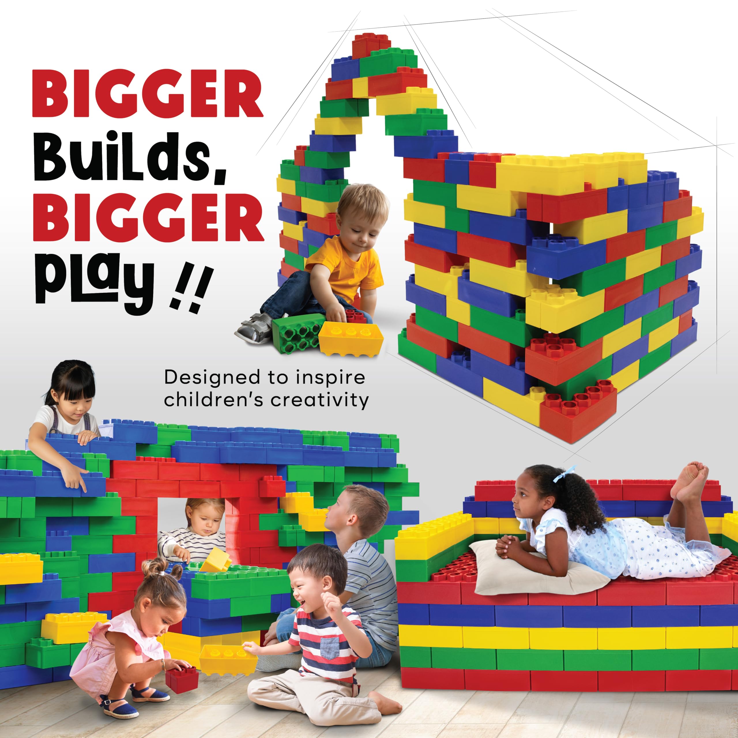 BiggoBlocks Large Building Blocks for Kids Ages 3-8 – 288 Piece Mega Set – Indoor & Outdoor STEM Toy for Boys & Girls