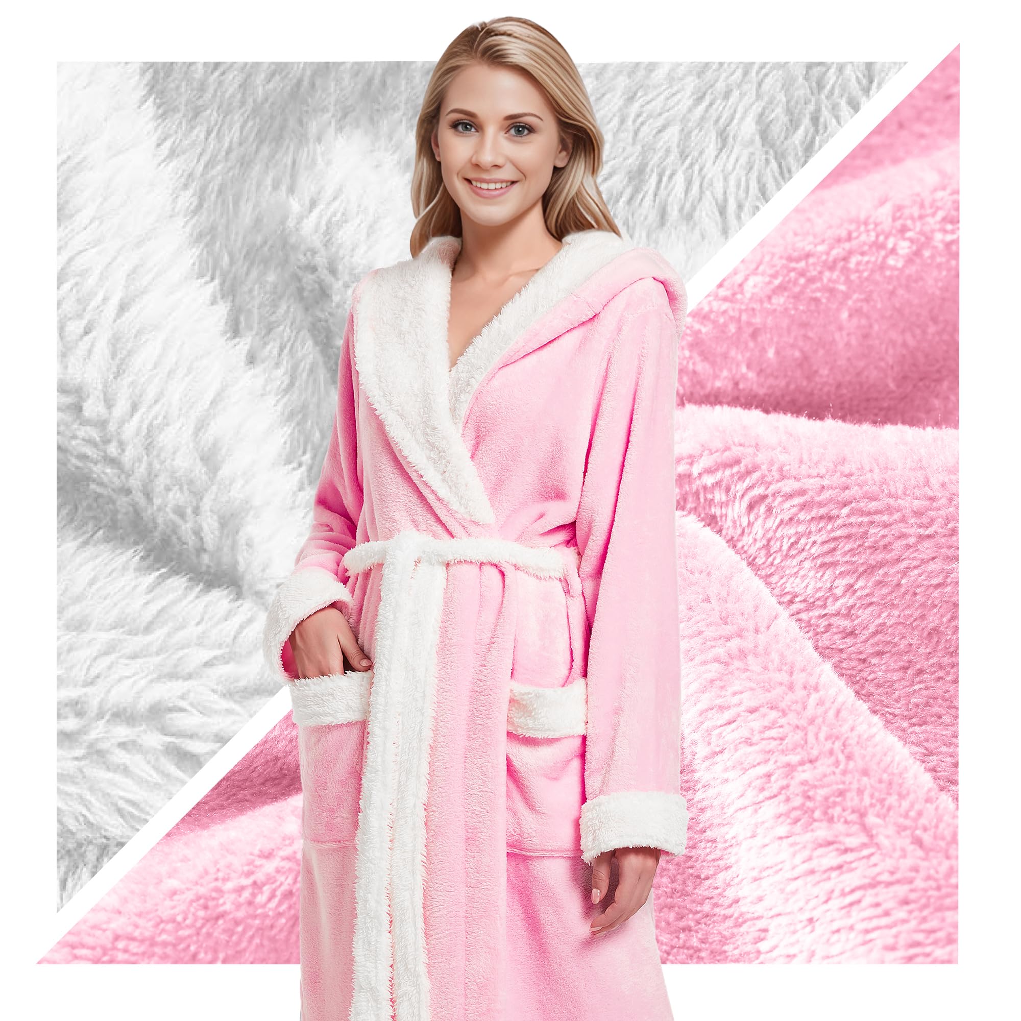 Inner Wish Women Hooded Plush Robe, Fleece Highly Absorbent Cozy Warm Bathrobe