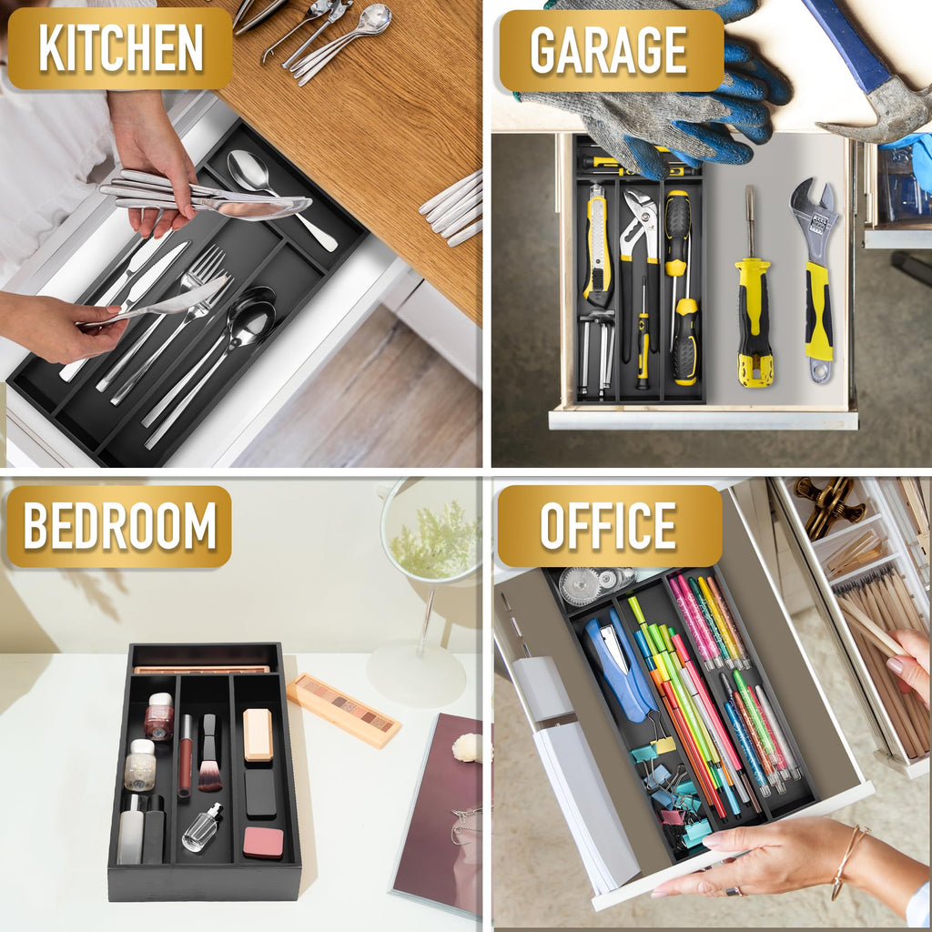 Acacia 4 Slot Silverware Drawer Organizer - Cutlery Holder with Flatware Tray