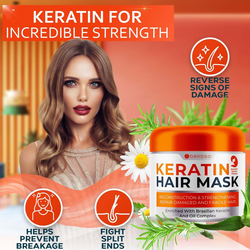 Apple Cider Vinegar Deep Conditioning Mask - Treatment for Dry Damaged Hair and Split End Repair - Sulfate Free Formula with Collagen, Keratin and Argan Oil - For Flaky Scalp and Dandruff Relief