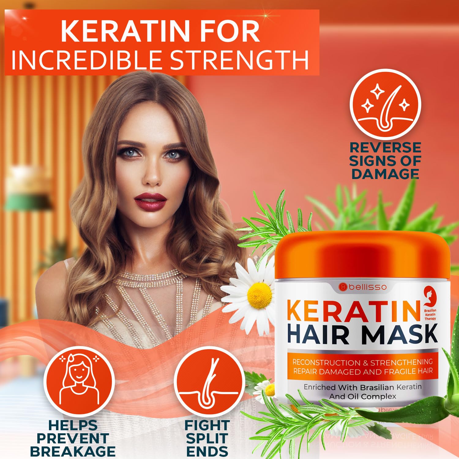 Apple Cider Vinegar Deep Conditioning Mask - Treatment for Dry Damaged Hair and Split End Repair - Sulfate Free Formula with Collagen, Keratin and Argan Oil - For Flaky Scalp and Dandruff Relief