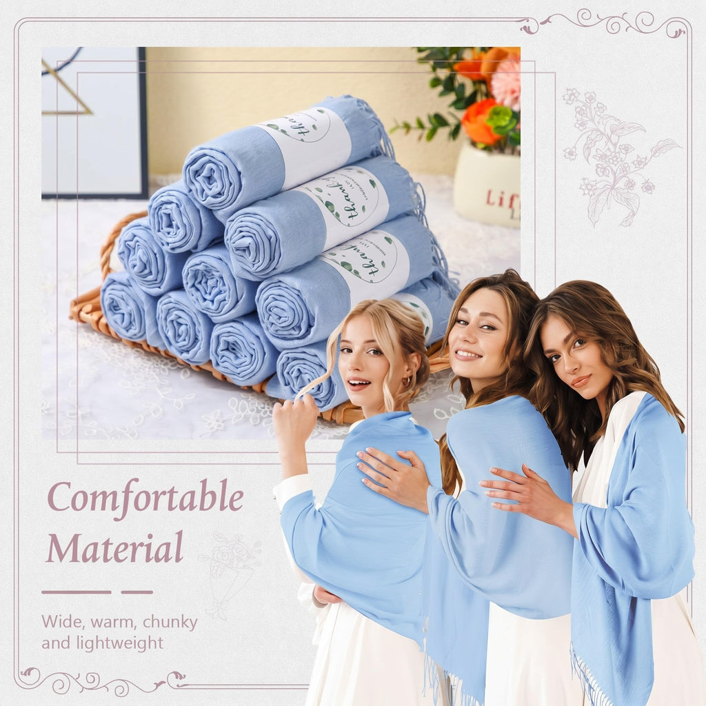 Ramede 50/100 Bulk Wedding Shawl Scarf for Women 79 x 28 Guests Shawl Wraps Gifts for Women Bridal Shawls with Thank Cards