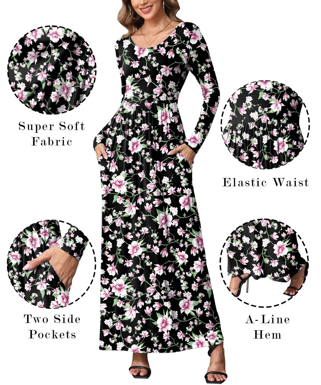 EUOVMY Women's Long Sleeve Loose Maxi Dresses Casual Long Dresses with Pockets