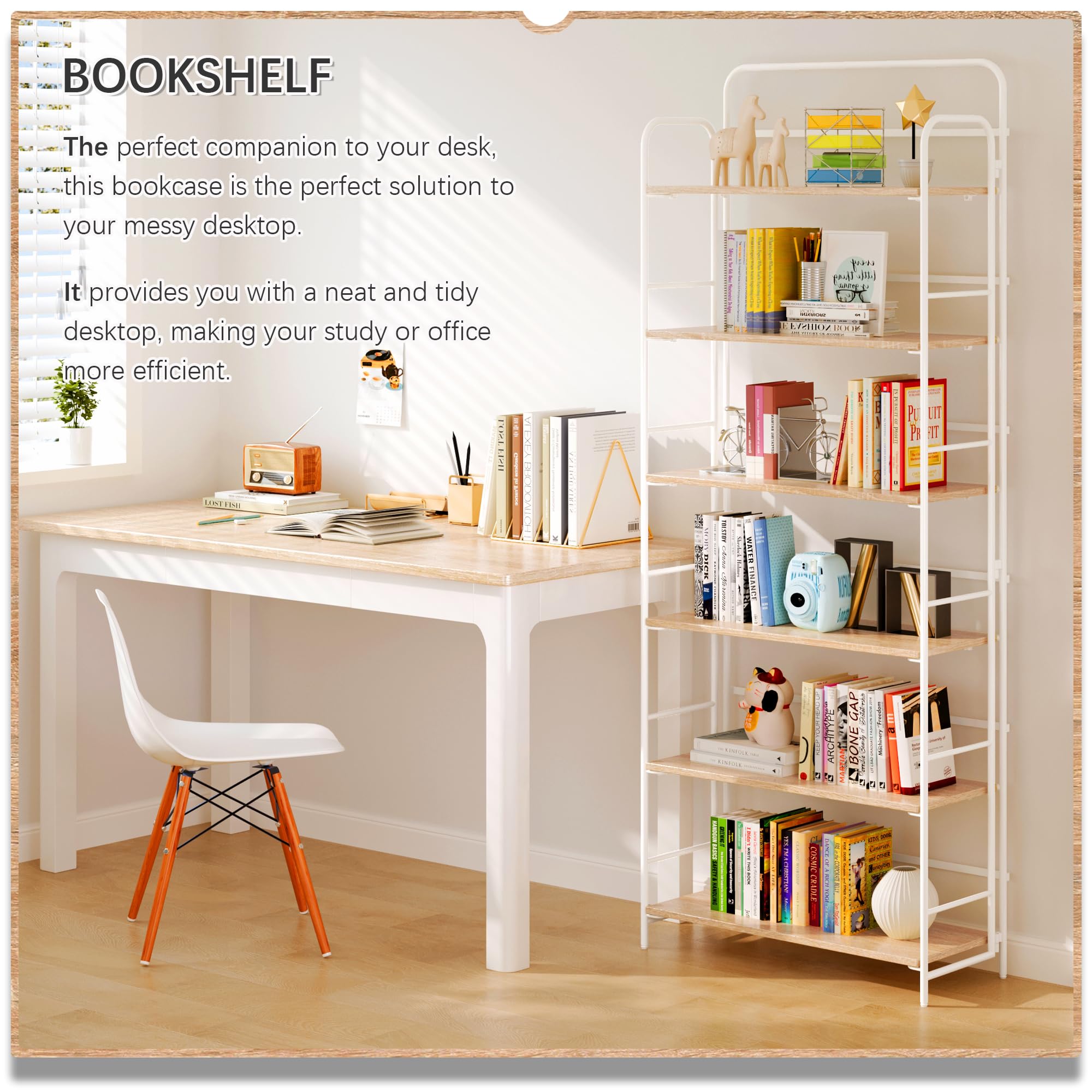 4NM No Assembly Folding Bookshelf, 3 Tiers Collapsible Book Shelves Open Industrial Foldable Storage Bookcase Shelf for Bedroom, Living Room, Home Office - Natural and White
