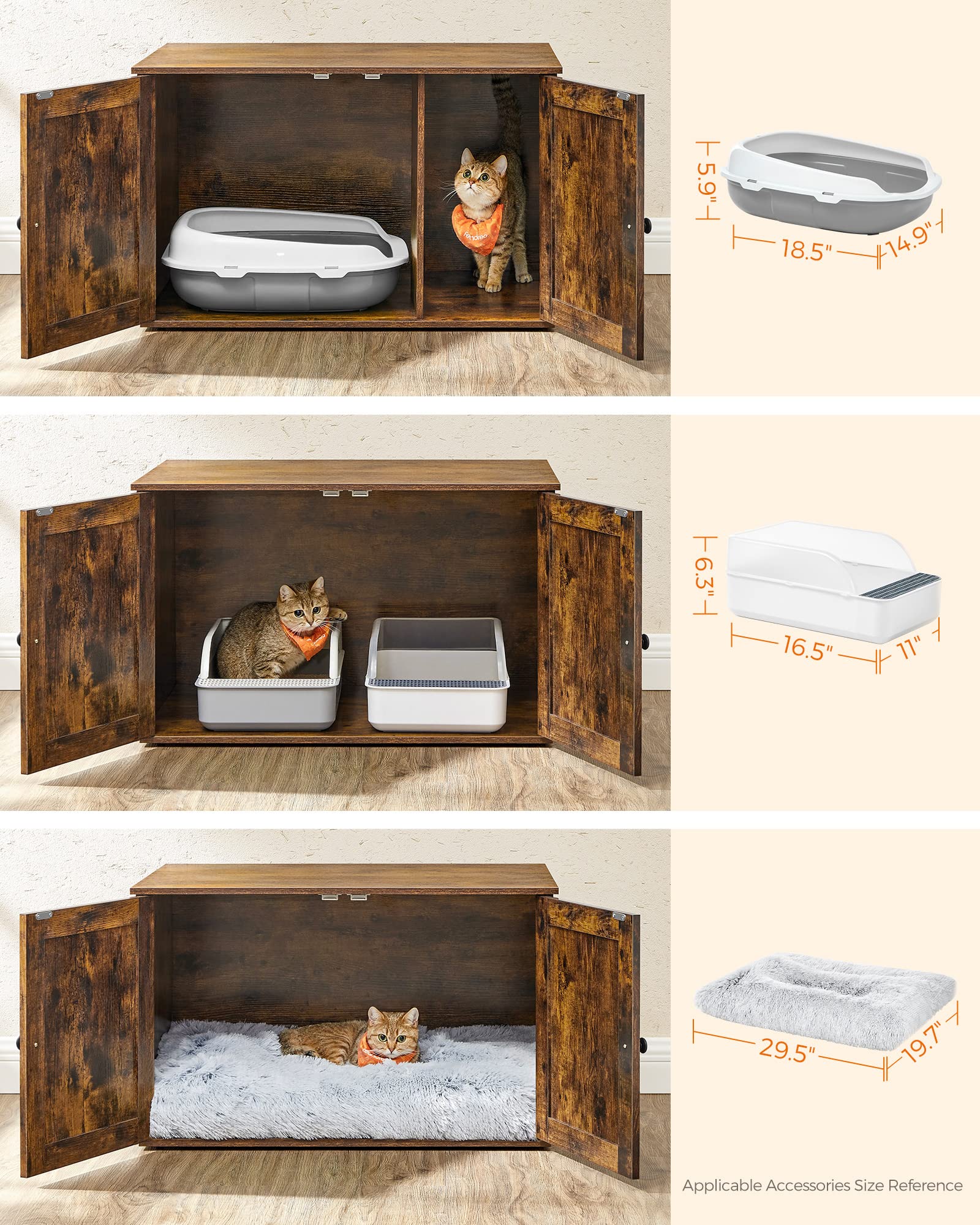 Feandrea Cat Litter Box Enclosure, Litter Box Furniture Hidden, Indoor Cat House, End Table, 27.6 x 19.7 x 19.7 Inches, Heather Greige UPCL022K01