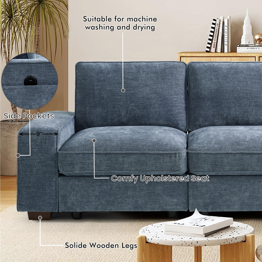 TEKAMON 100" Modular Sectional Sofa with Seats Storage, L Shaped Couch with Movable Ottoman for Living Room, Couch with Chaise, Solid Wood Frame, Spring Cushions, USB Port, Removable Covers, Beige