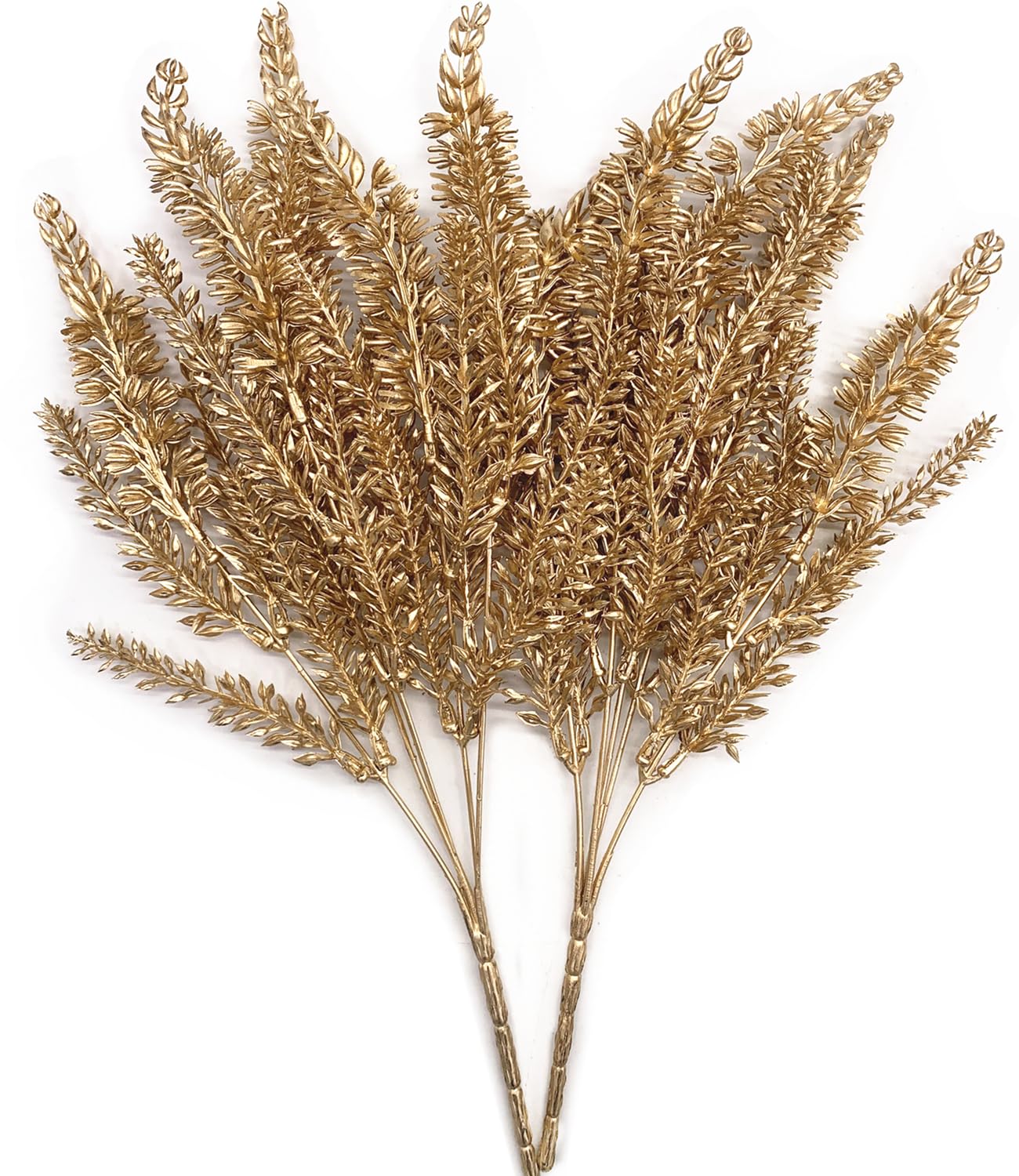 Christmas Decor Artificial Plants, PASYOU Gold Fake Antlers Plastic Grass Shrubs Leaves Indoor Outdoor Home Garden Party Hotel Verandah Wedding Event Faux DIY Decoration - 30 Inch Golden 2 Bunches
