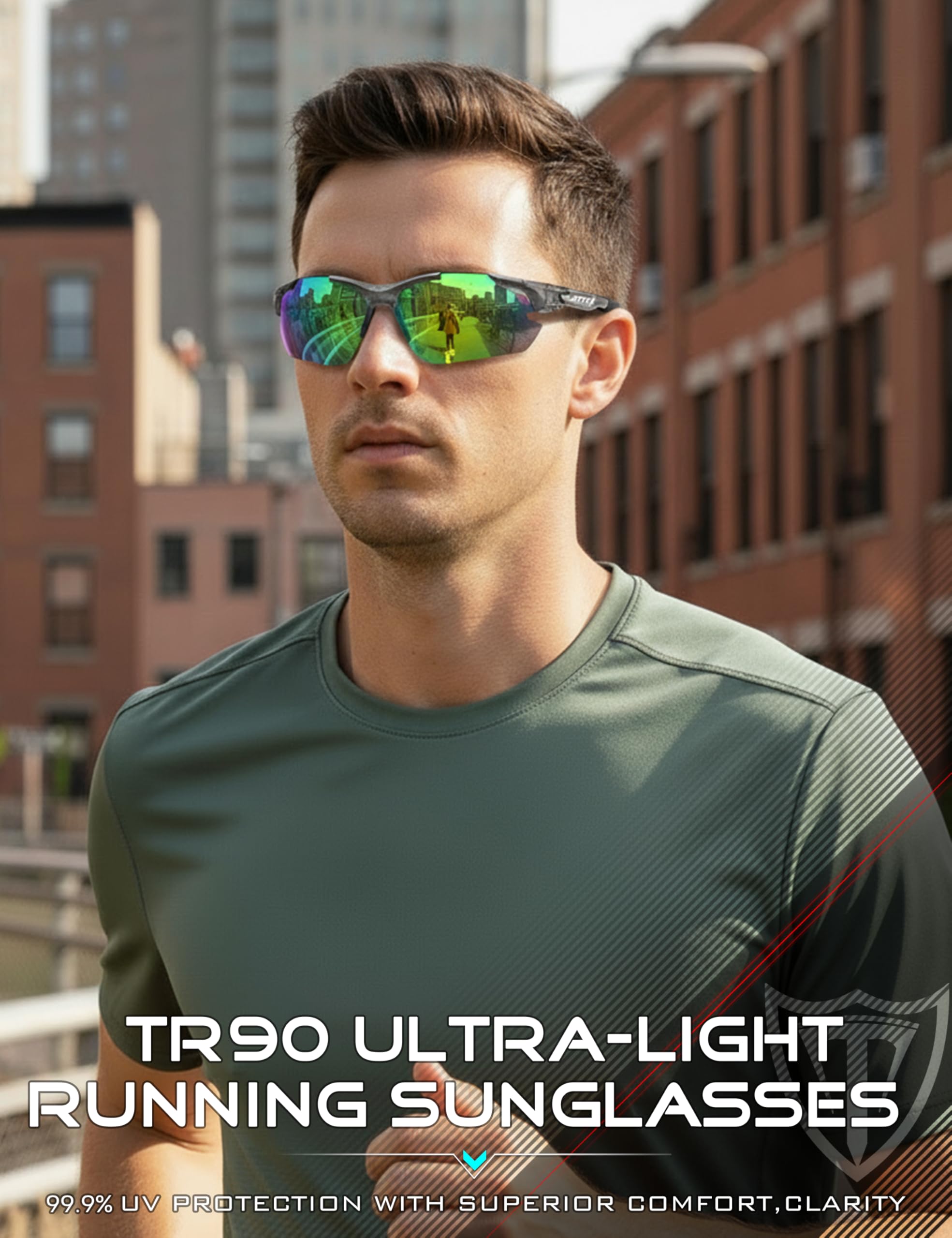 ATTCL 22g Polarized Sunglasses Men Sports: Secure Fit Wrap Around TR90 Frame Ultra-Light UV Protection for Running Fishing
