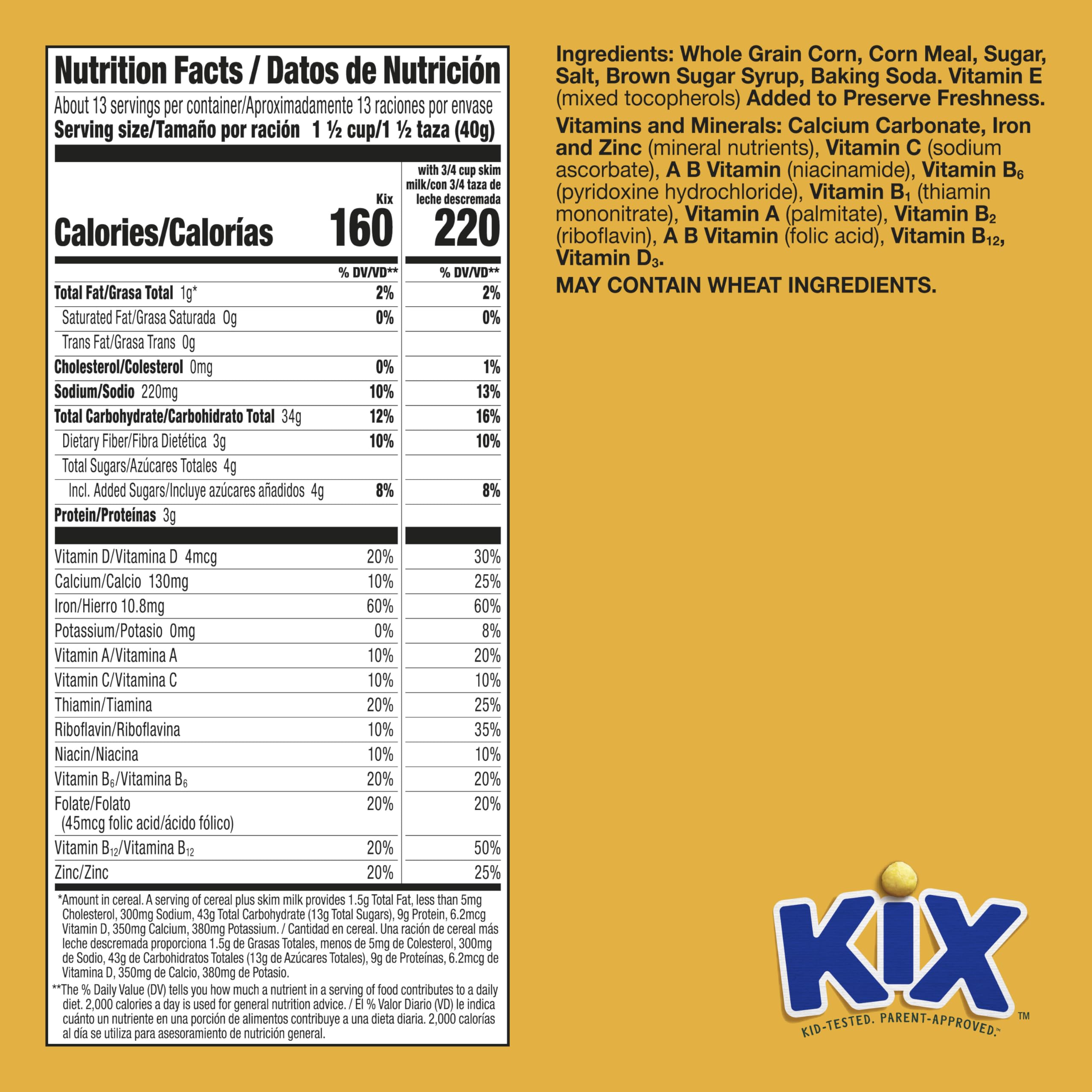 Kix Whole Grain Breakfast Cereal, Crispy Corn Cereal Puffs, 12 oz