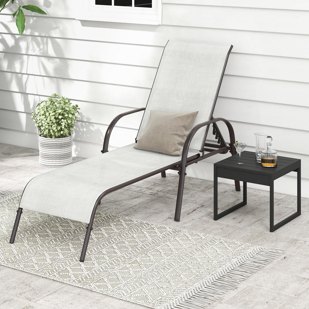 Giantex Patio Lounge Chair, Outdoor Chaise Lounge with 5 Adjustable Backrest, Sturdy Steel Frame, Sunbathing Recliner, Beach Chair, Tanning Chair for Outside, Yard, Balcony, Pool Chairs, Black