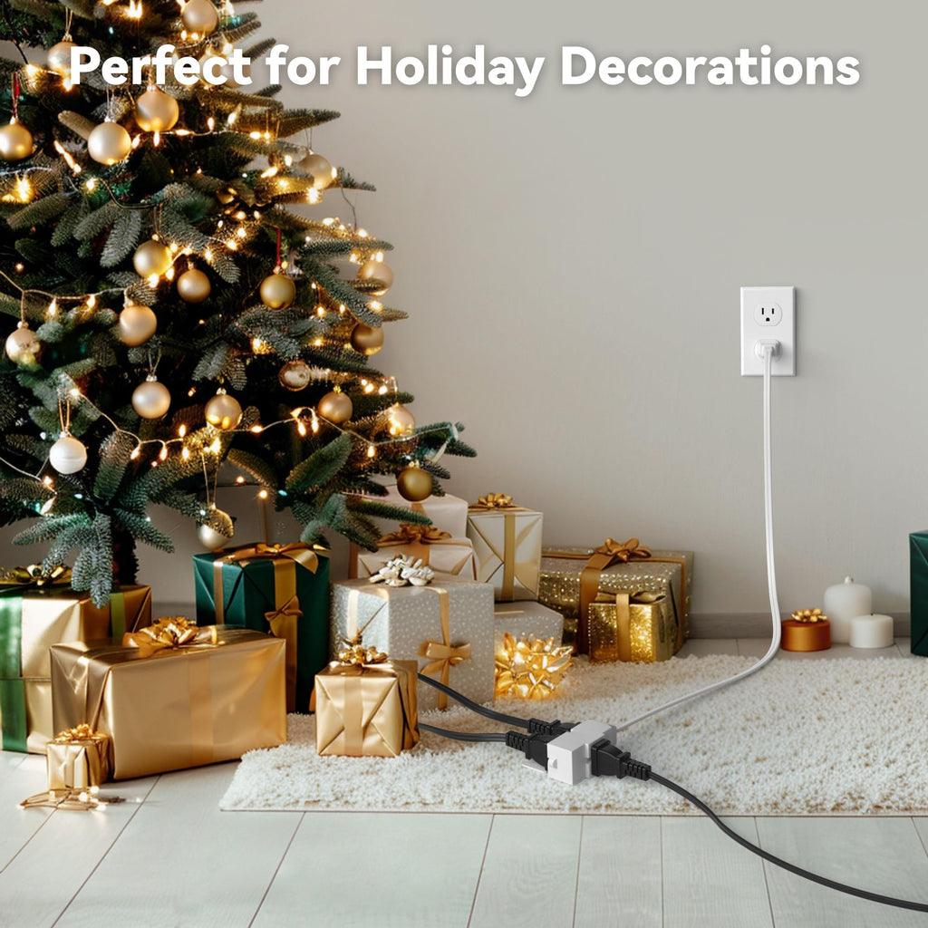 BN-LINK 6ft Indoor Extension Cord, 2 Pack, 3-Outlet Polarized Flat Cable, Household Power Cord for Home, Office, and Holiday Decorations, Black