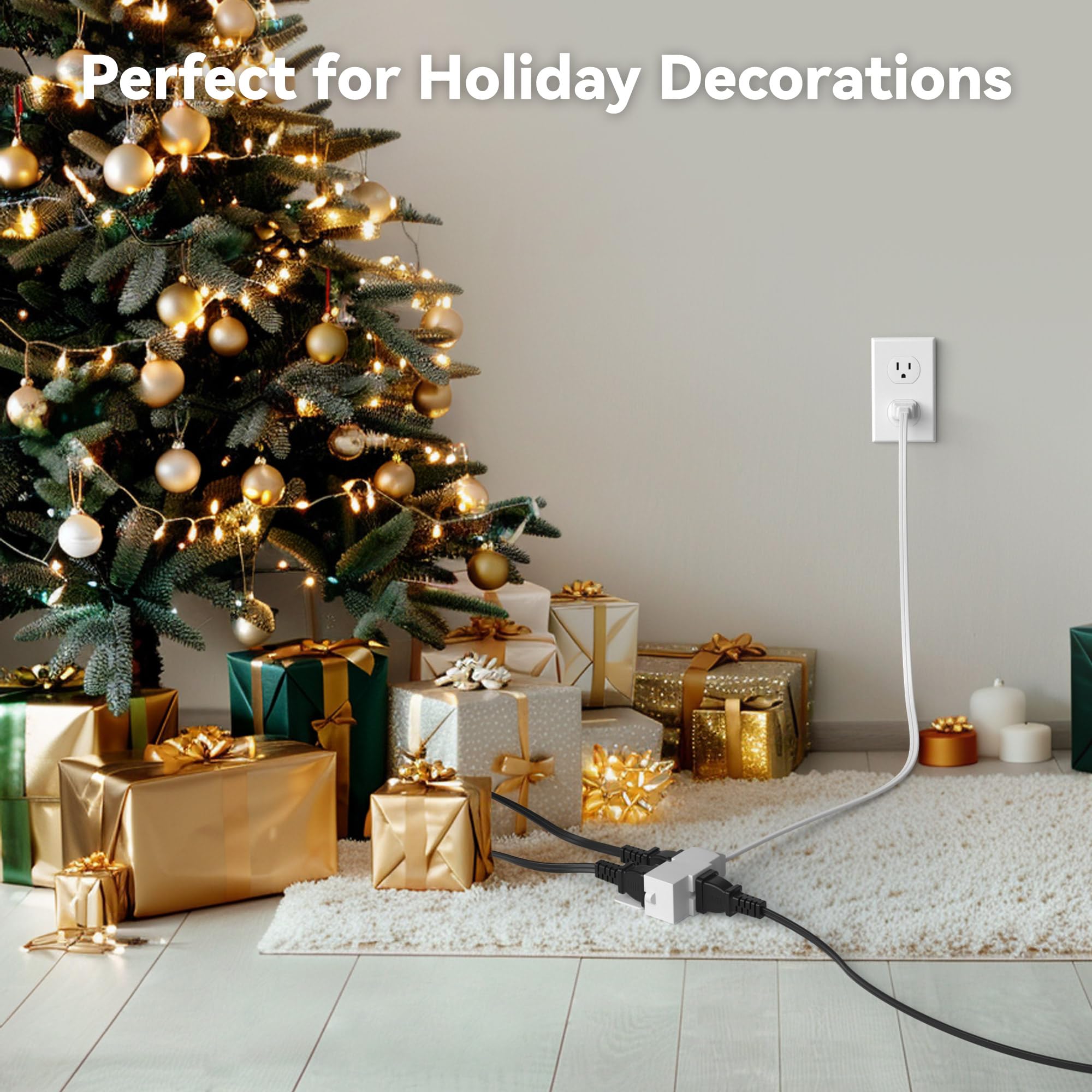 BN-LINK 6ft Indoor Extension Cord, 2 Pack, 3-Outlet Polarized Flat Cable, Household Power Cord for Home, Office, and Holiday Decorations, Black