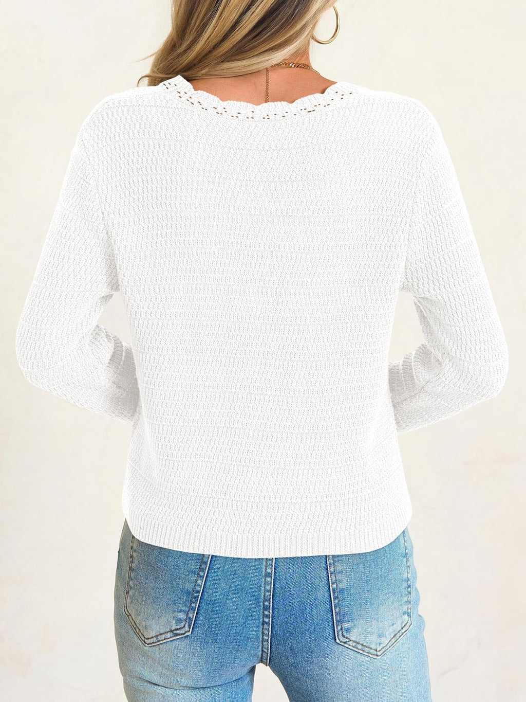 Saodimallsu Womens V Neck Cardigan Sweaters Button Up Cropped Boho Knit Long Sleeve Loose Trendy Sweater Tops