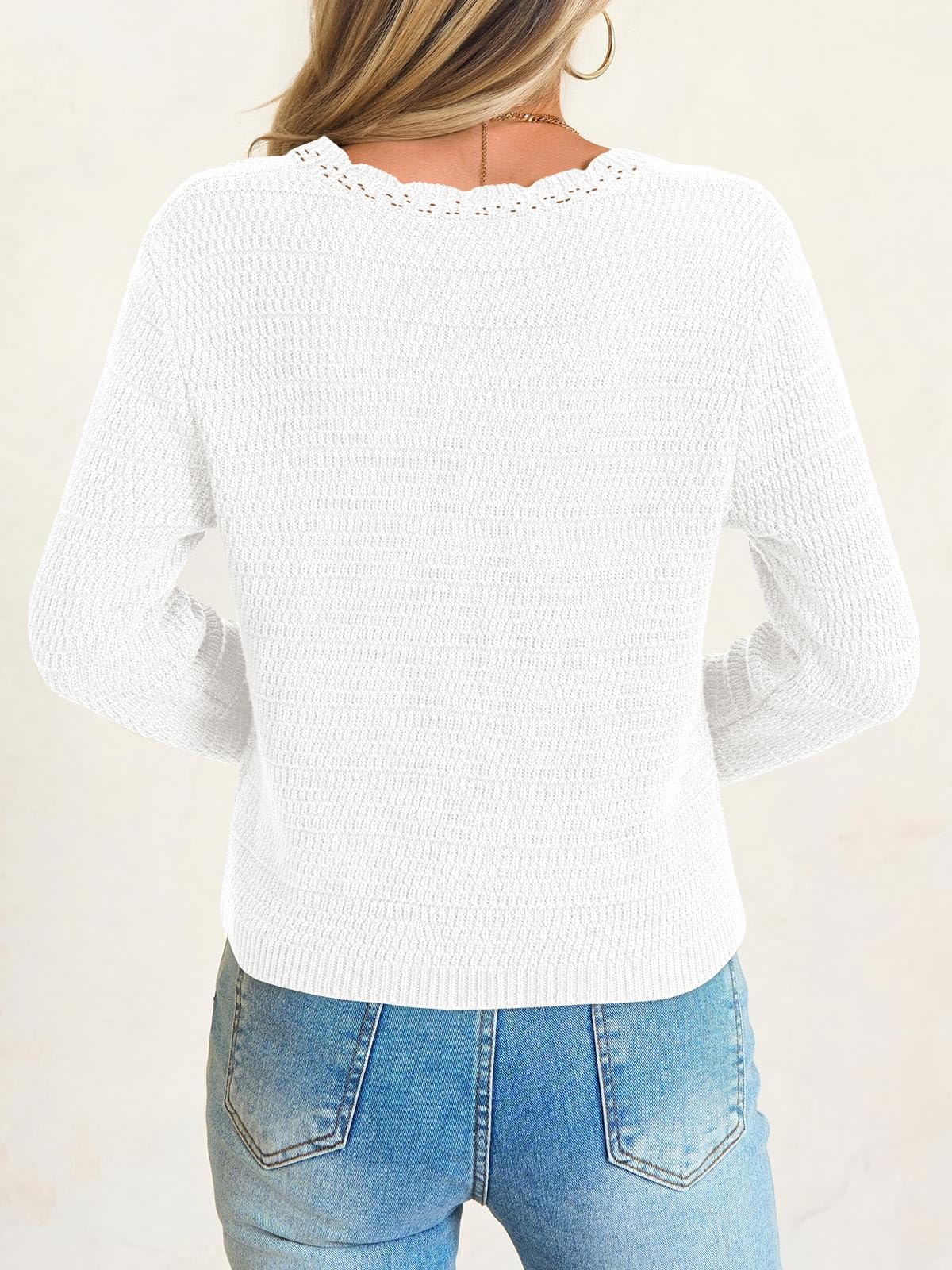 Saodimallsu Womens V Neck Cardigan Sweaters Button Up Cropped Boho Knit Long Sleeve Loose Trendy Sweater Tops