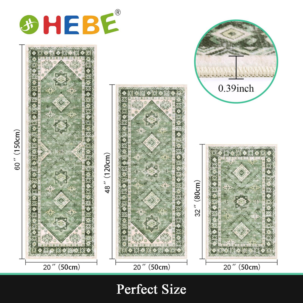 HEBE Boho Kitchen Rug Sets 3 Piece with Runner Non Slip Kitchen Rugs and Mats Washable Kitchen Mats for Floor Thick Kitchen Floor Mat Carpet Runner Rugs for Hallway Laundry Holiday Decor