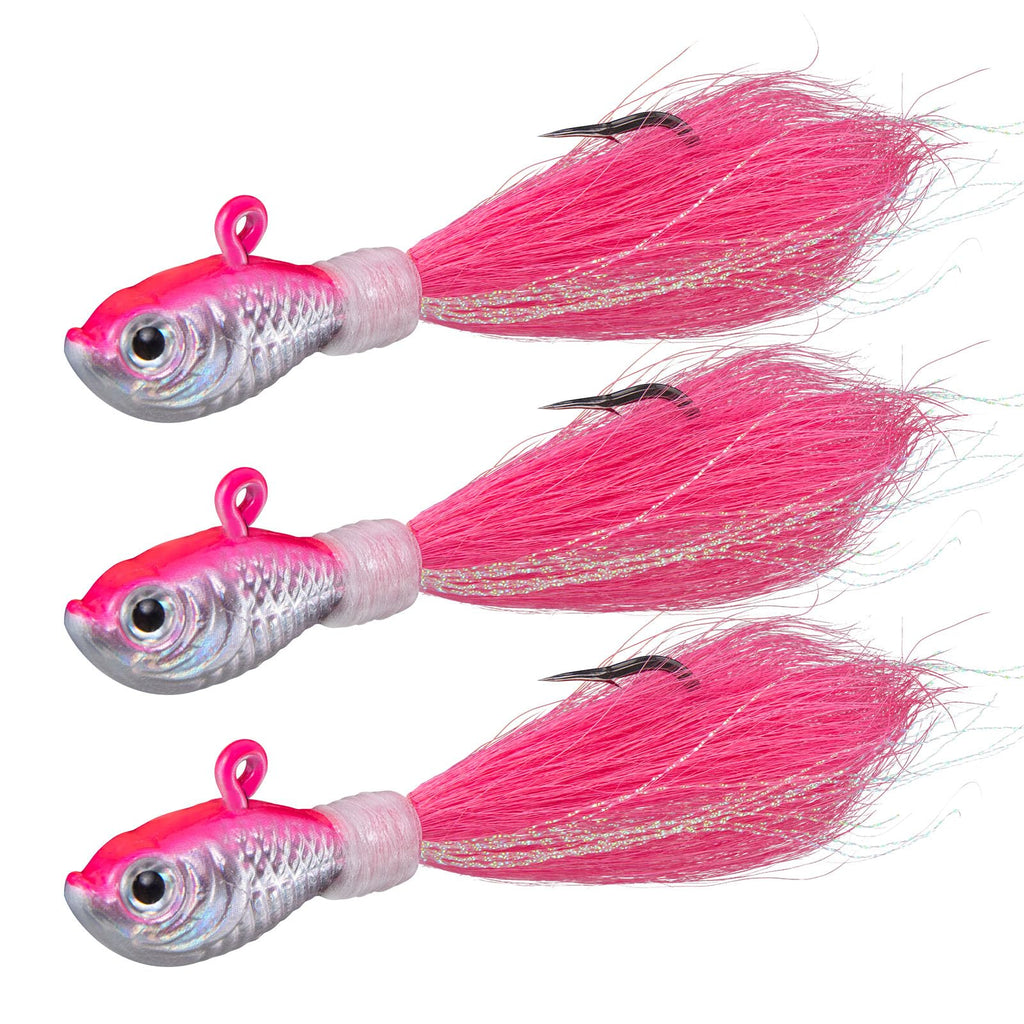 Dr.Fish 3 Pack Bucktail Jig Lure Hair Jig Saltwater Freshwater Lures Surf Fishing Bass Flounder Striper Bluefish Halibut Redfish