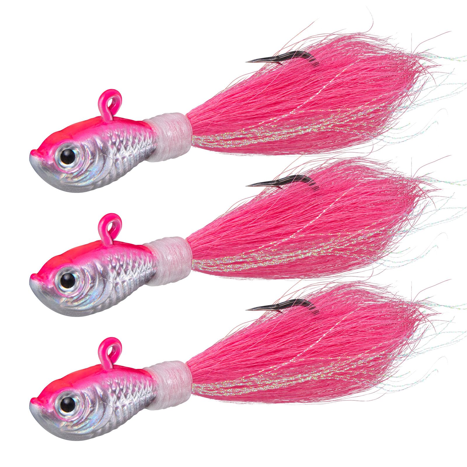 Dr.Fish 3 Pack Bucktail Jig Lure Hair Jig Saltwater Freshwater Lures Surf Fishing Bass Flounder Striper Bluefish Halibut Redfish