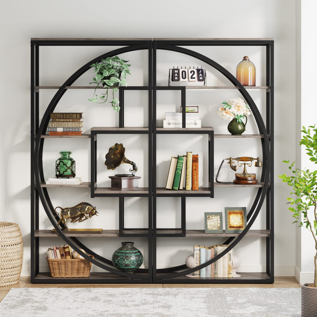 Tribesigns Bookshelf, Industrial 5-Tier Etagere Bookcase, 70.8 inch Tall Bookshelf with 8 Open Storage Shelf, Book Shelf Display Tack Shelving Unit for Home Office Living Room, Rustic Brown