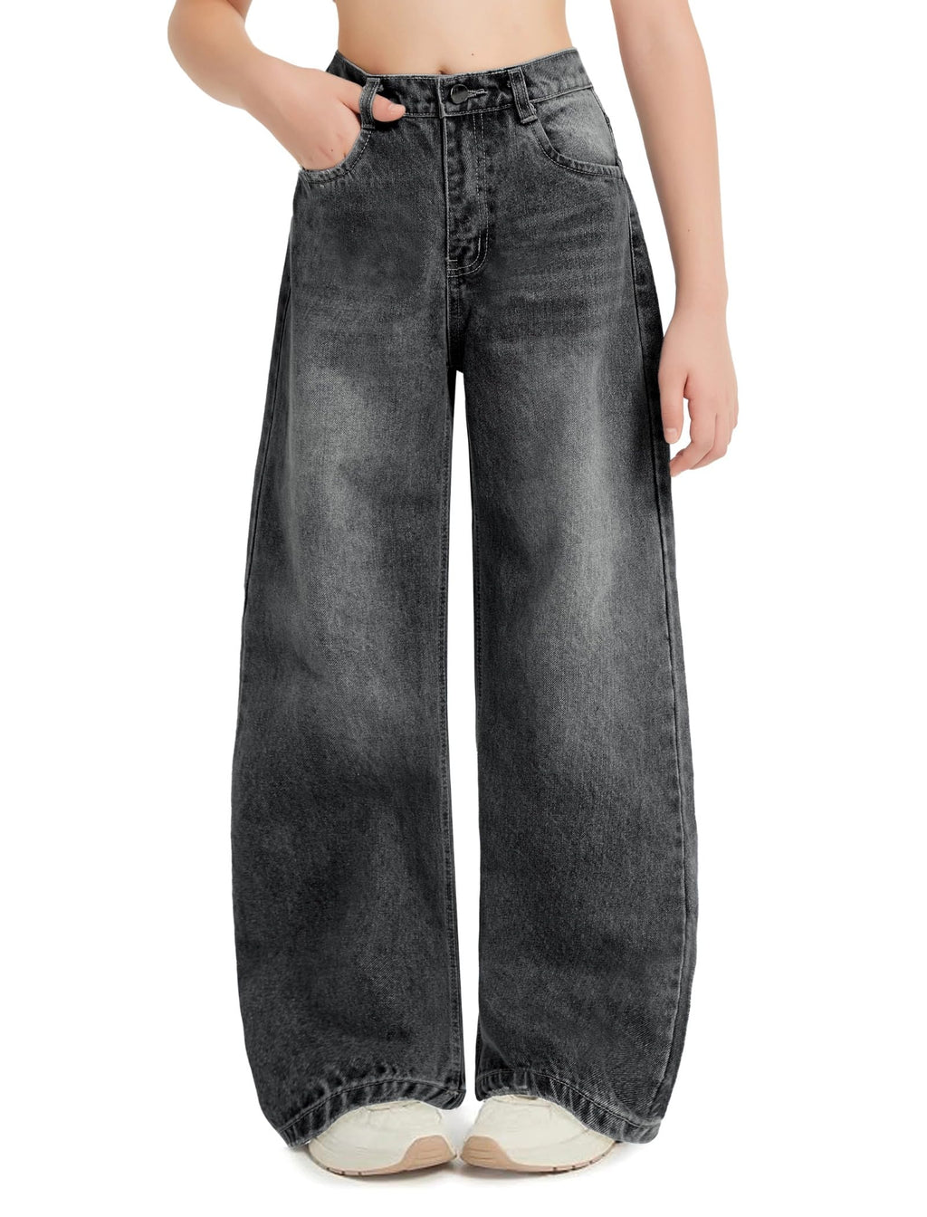 EXARUS Girls Jeans Baggy Wide Leg Cute Teen Tween Long Denim Pants Clothes Tall Junior Elastic Band Pockets