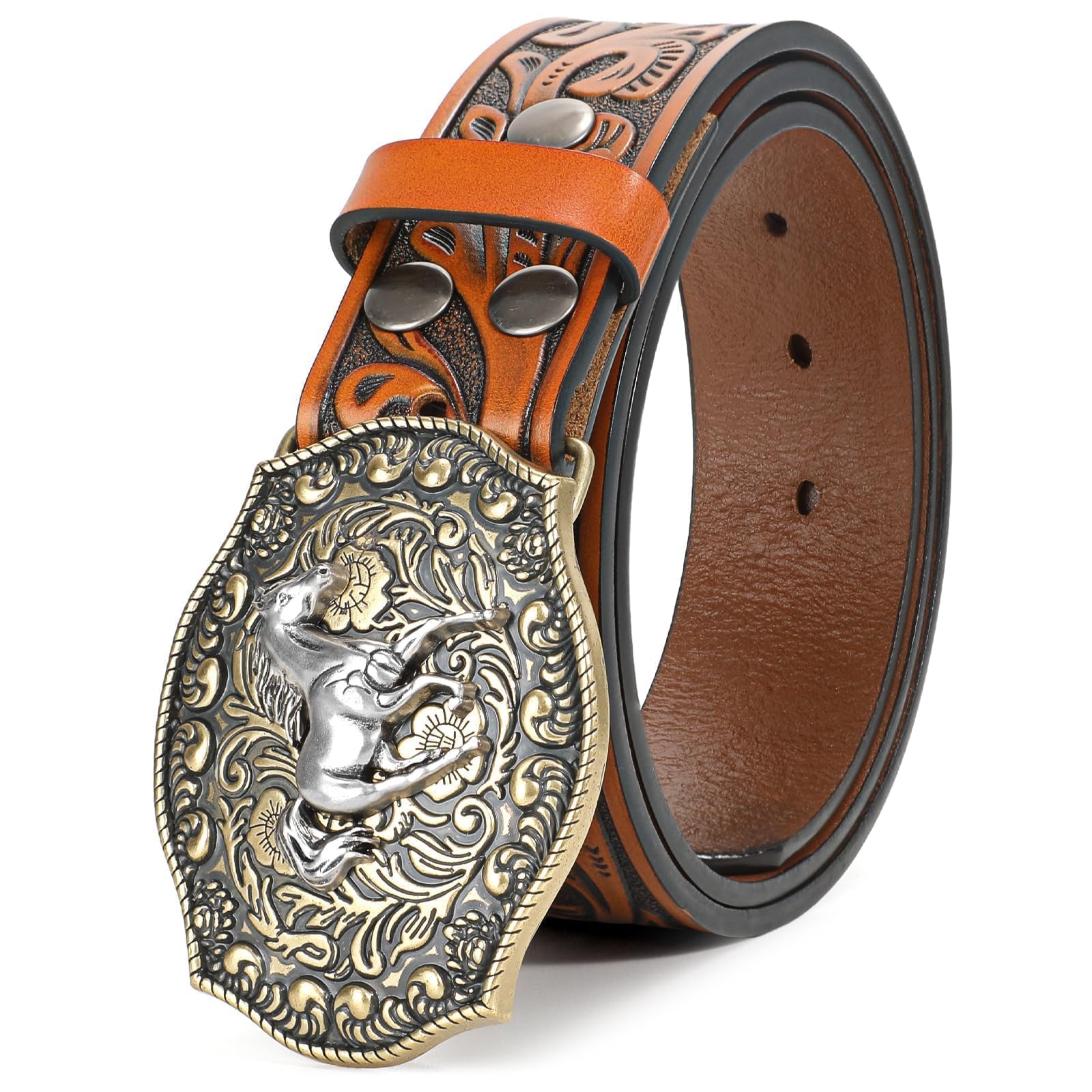 BELTROAD Western Leather Buckle Belt for Men Women Cowboy Cowgirl Mens Leather Belt for Jeans Christmas Men's Belt Gifts