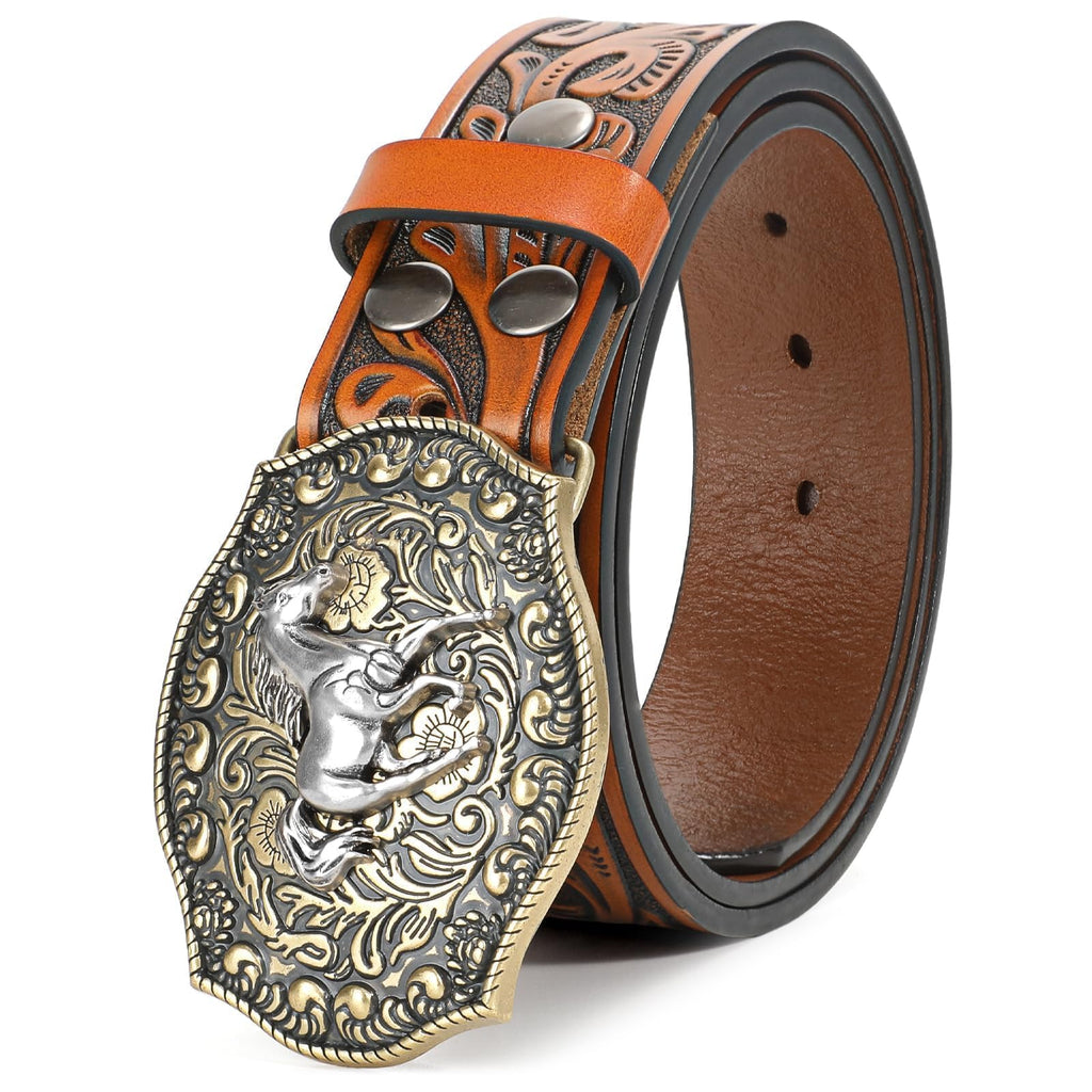BELTROAD Western Leather Buckle Belt for Men Women Cowboy Cowgirl Mens Leather Belt for Jeans Christmas Men's Belt Gifts