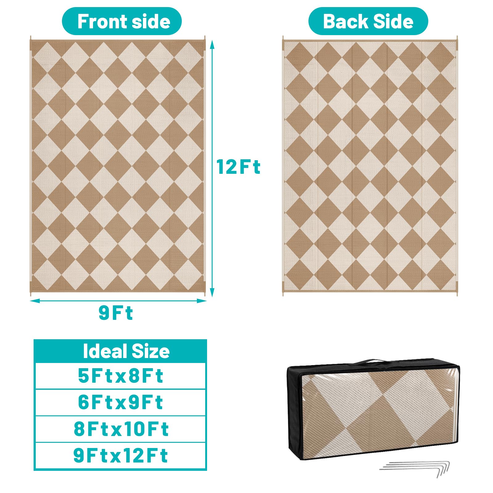 HEBE Checkered Outdoor Rug Waterproof 5x8, Reversible Plastic Straw Rug RV Camping Rug, Indoor Outdoor Patio Mat Clearance, Outside Carpet for Porch,Deck,Camper,Balcony,Backyard,Picnic