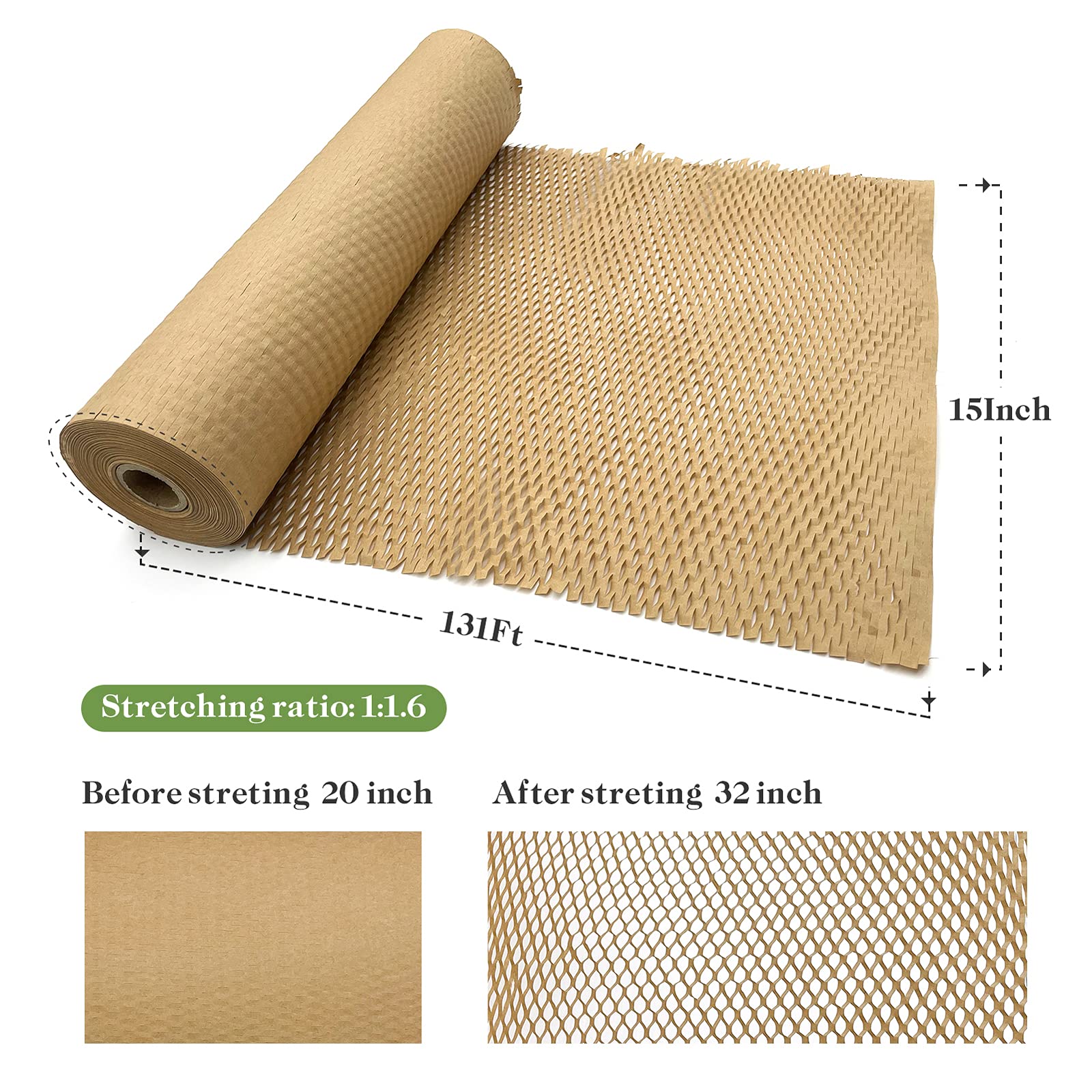 Honeycomb Packing Paper, 12" x 35' Honeycomb Cushioning Wrap Roll for Moving Shipping Packaging Gifts, Recyclable Honeycomb Paper Moving Supplies Bubble Paper Wrapping Protective Roll