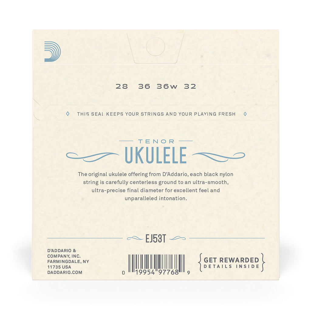 D'Addario Baritone Ukulele Strings, Fluorocarbon, EJ99B, 4-String Set, Pack of 1