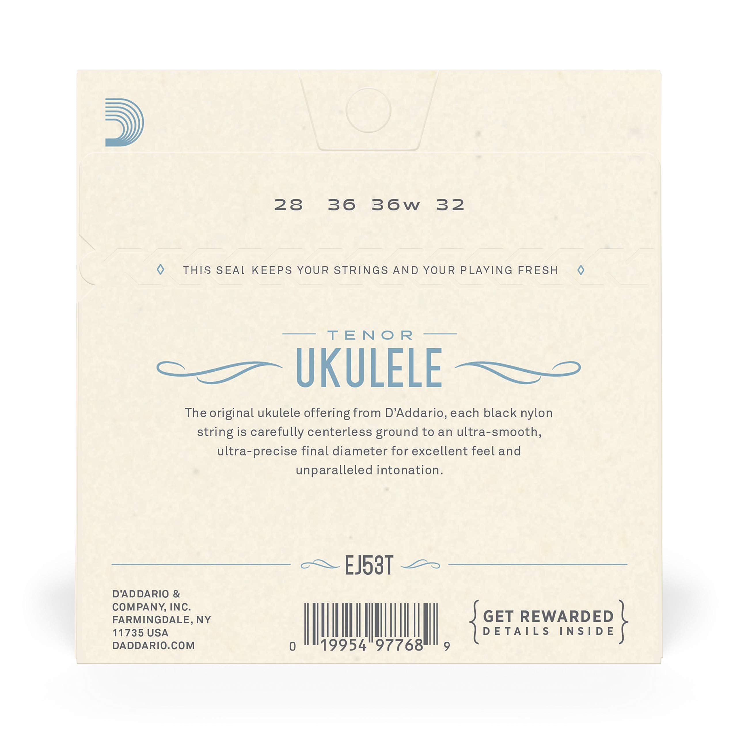 D'Addario Baritone Ukulele Strings, Fluorocarbon, EJ99B, 4-String Set, Pack of 1