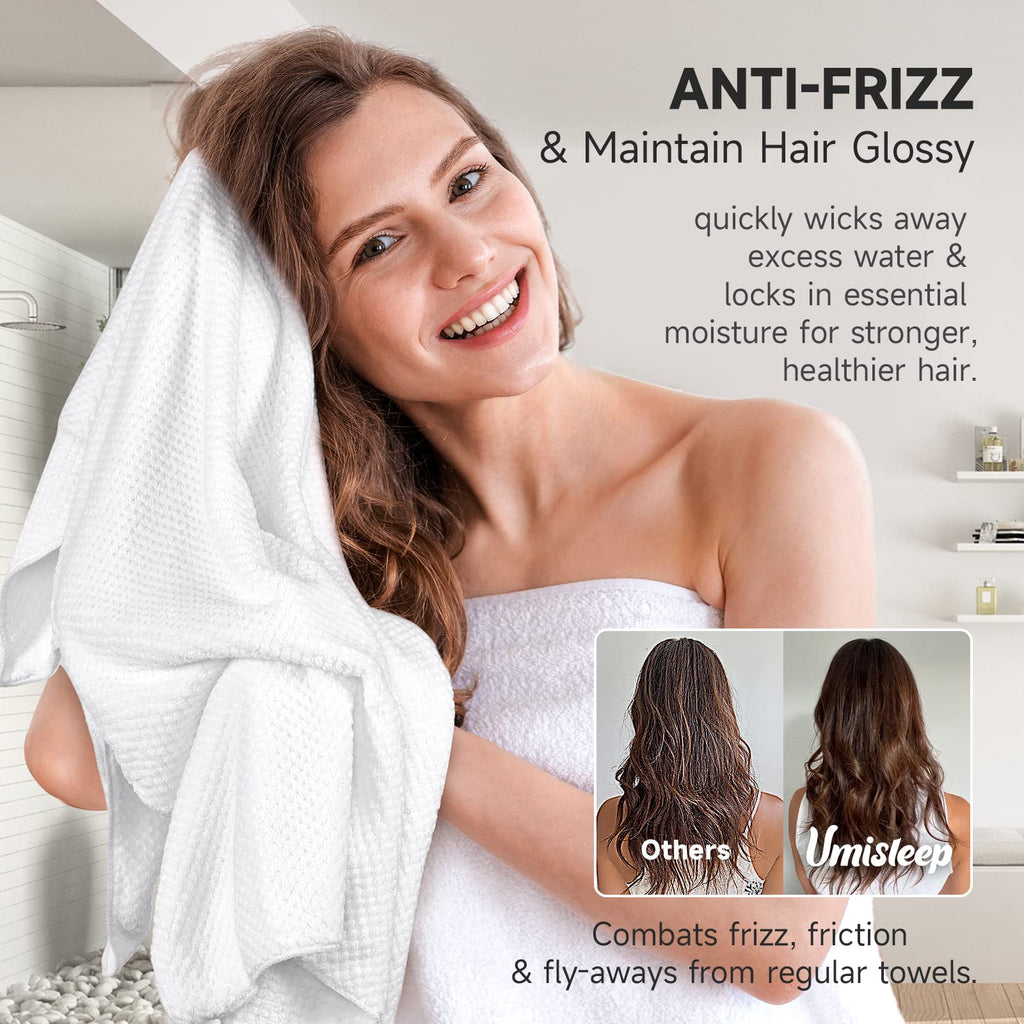 Umisleep Extra Large Microfiber Hair Towel for Women Long, Curly, Thick Hair, Super Soft Anti Frizz Quick Dry Hair Towel Wrap, Ultra Absorbent Hair Turban with Elastic Band Grey