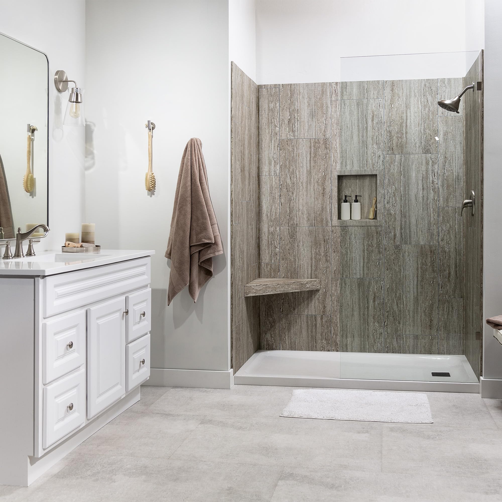 Palisade 17.5 in x 15.5 in Vinyl Shower Niche Ashen Slate | Waterproof Shower Insert