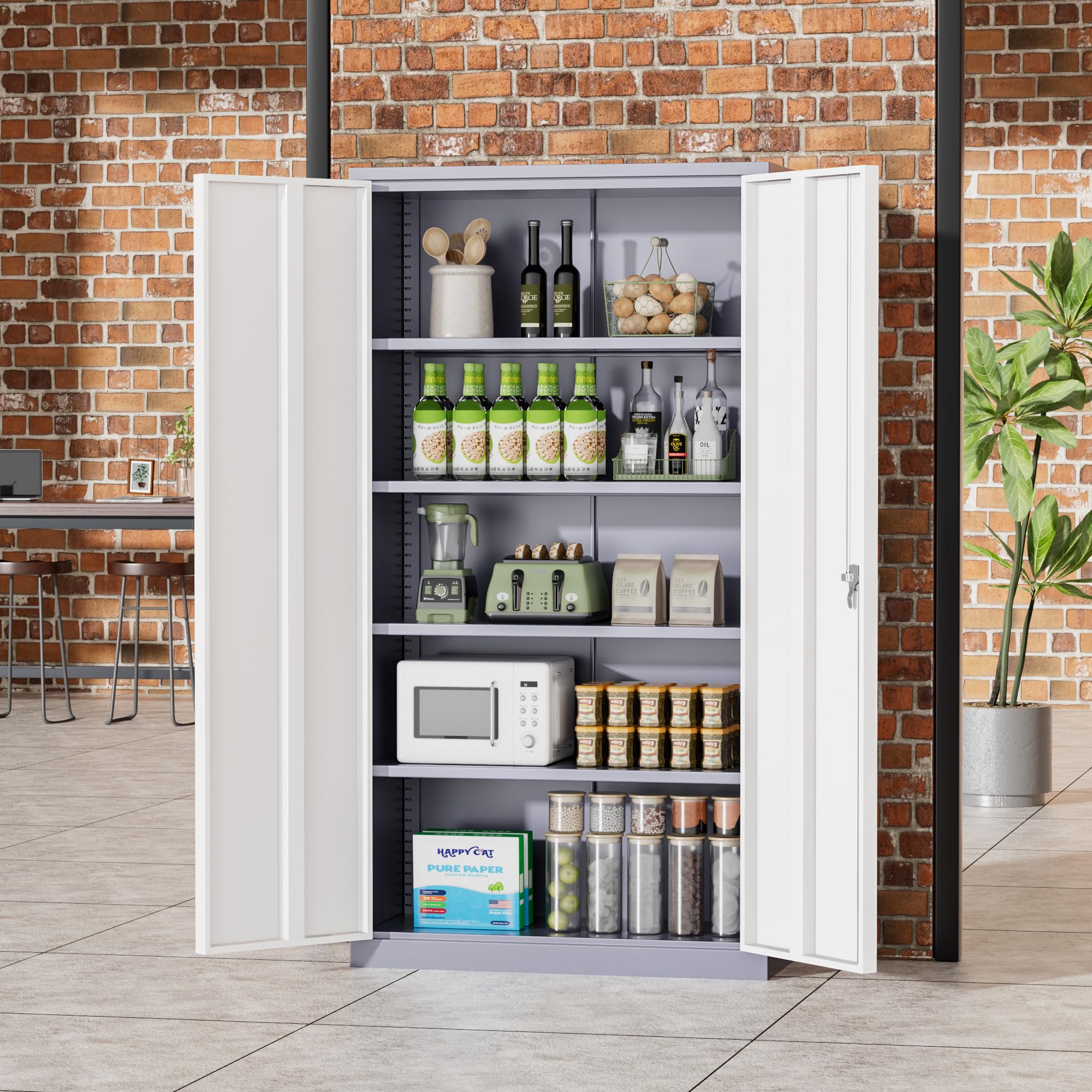 Greenvelly Metal Storage Cabinet, 36" Locking Storage Cabinet with Doors and Shelves, Lockable Storage Cabinets for Home Office, Utility Locker Cabinet, Steel Garage Cabinet with 2 Keys, Black