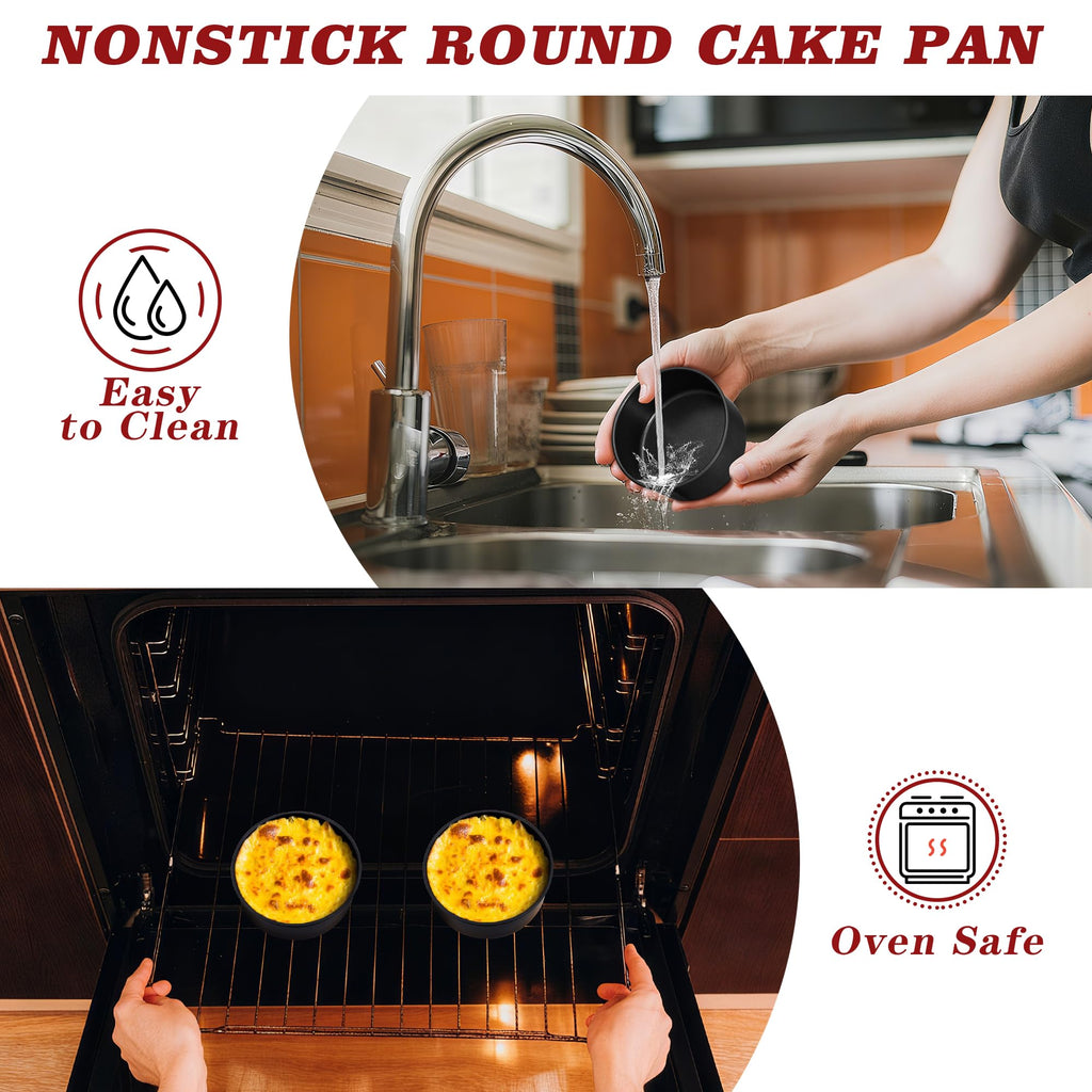 E-far 4 Inch Cake Pan Set of 3, Nonstick Stainless Steel Mini Round Cake Pans Tin, Small Size for Baking Smash Cakes/Cheesecake, Stainless Steel Core & Non-toxic Coating, Straight Side & 2 Inch Deep