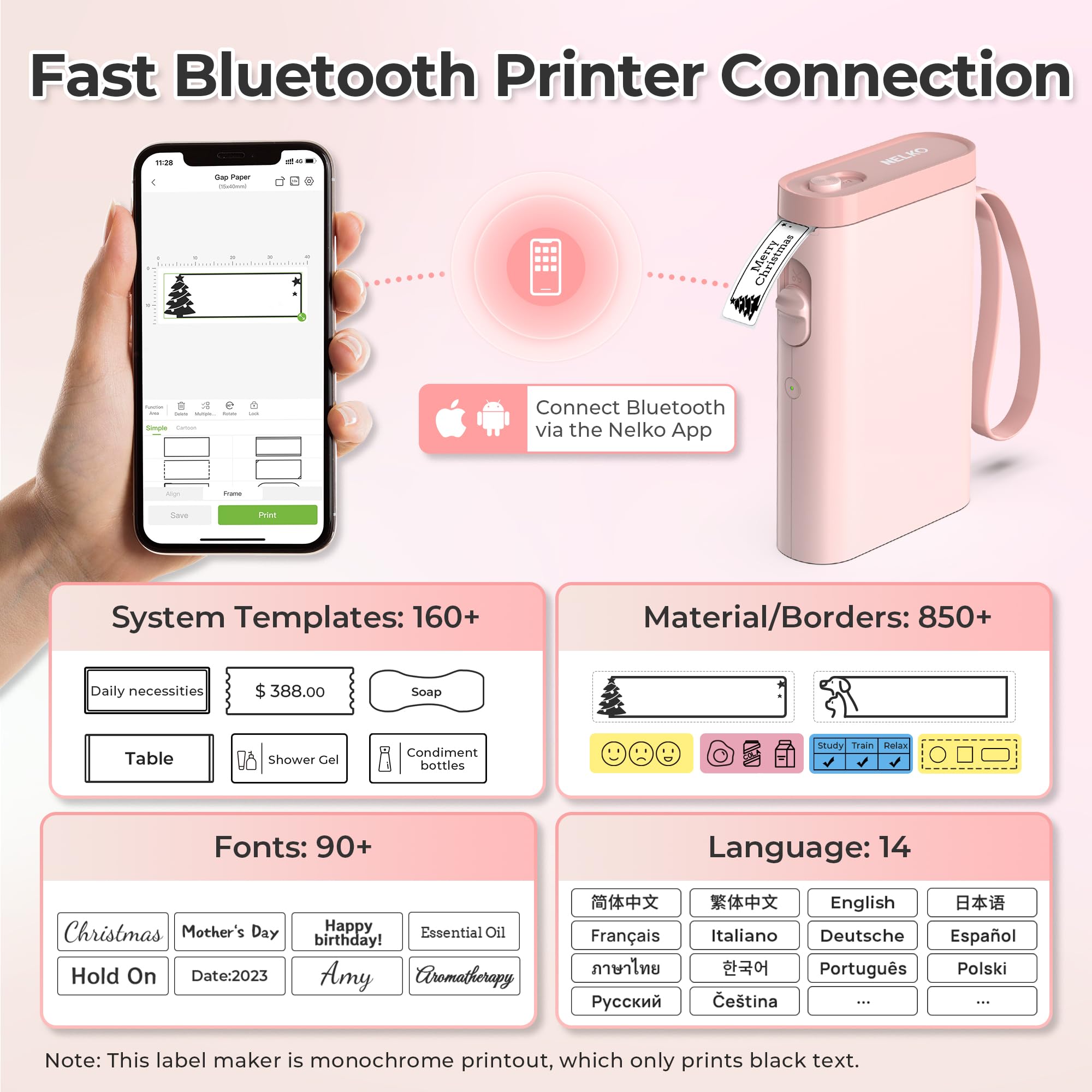 Nelko Label Maker Machine with Tape, P21 Bluetooth Label Printer, Wireless Mini Label Makers with Multiple Templates for School Office Home, White