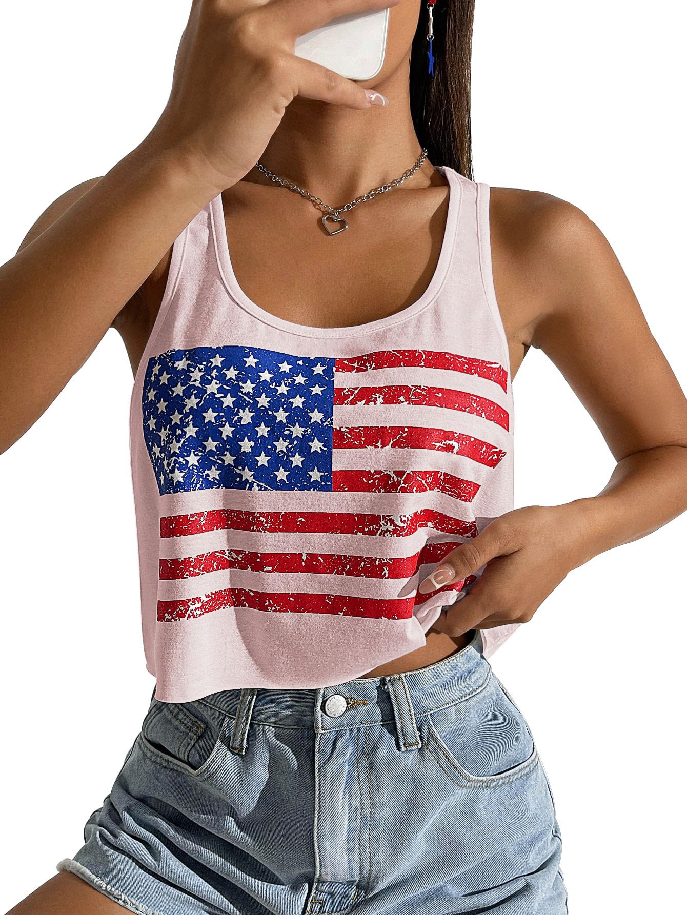 Women's Red White and Blue Shirts Patriotic Tops American Flag Graphic Crop Tops for Teen Girls