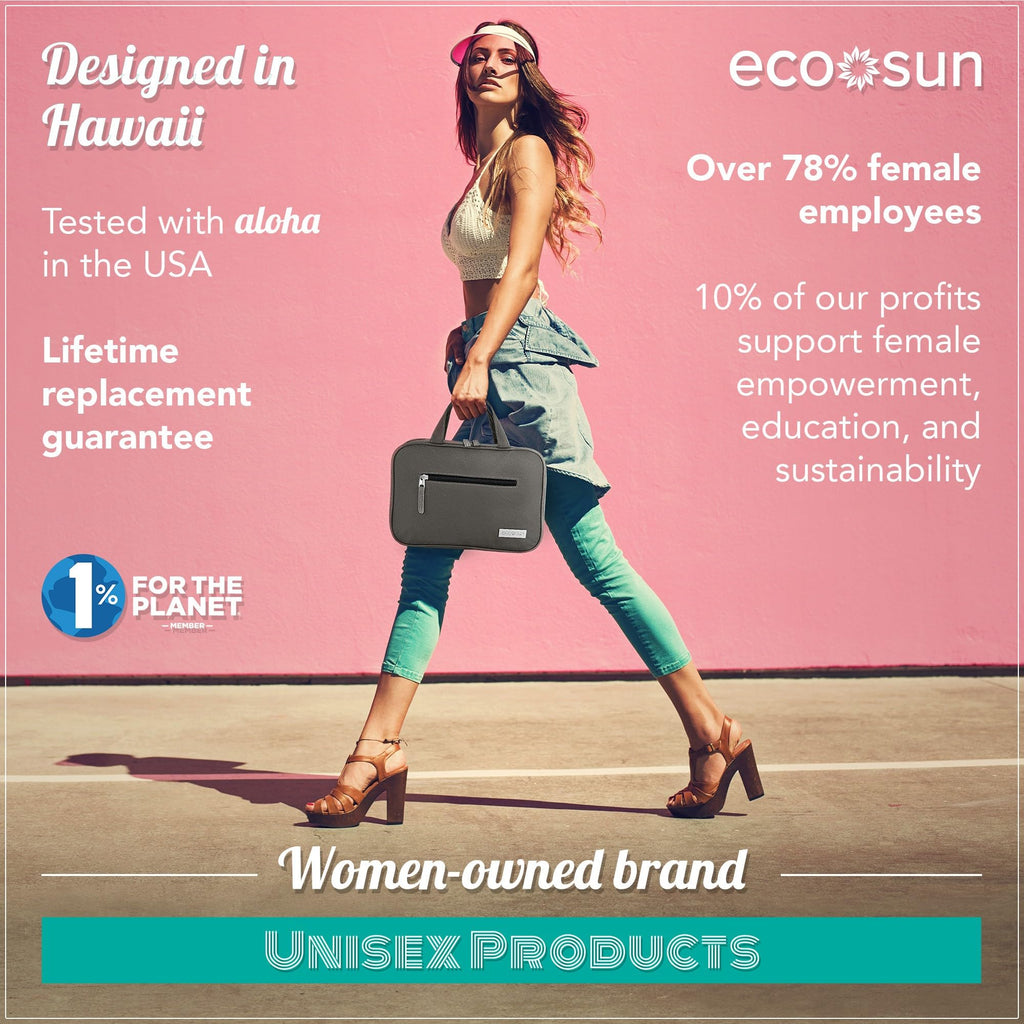 Eco Sun Hanging Travel Toiletry Bag — Designed in Hawaii — Water-resistant Travel Organizer for Bathroom Accessories (Black)