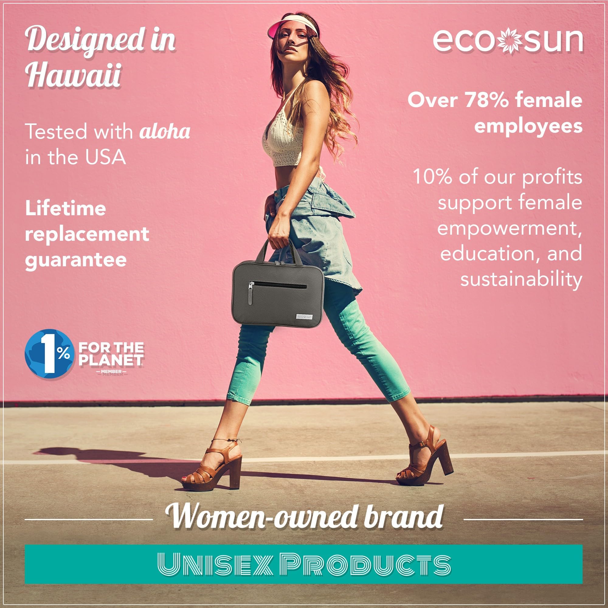 Eco Sun Hanging Travel Toiletry Bag — Designed in Hawaii — Water-resistant Travel Organizer for Bathroom Accessories (Black)
