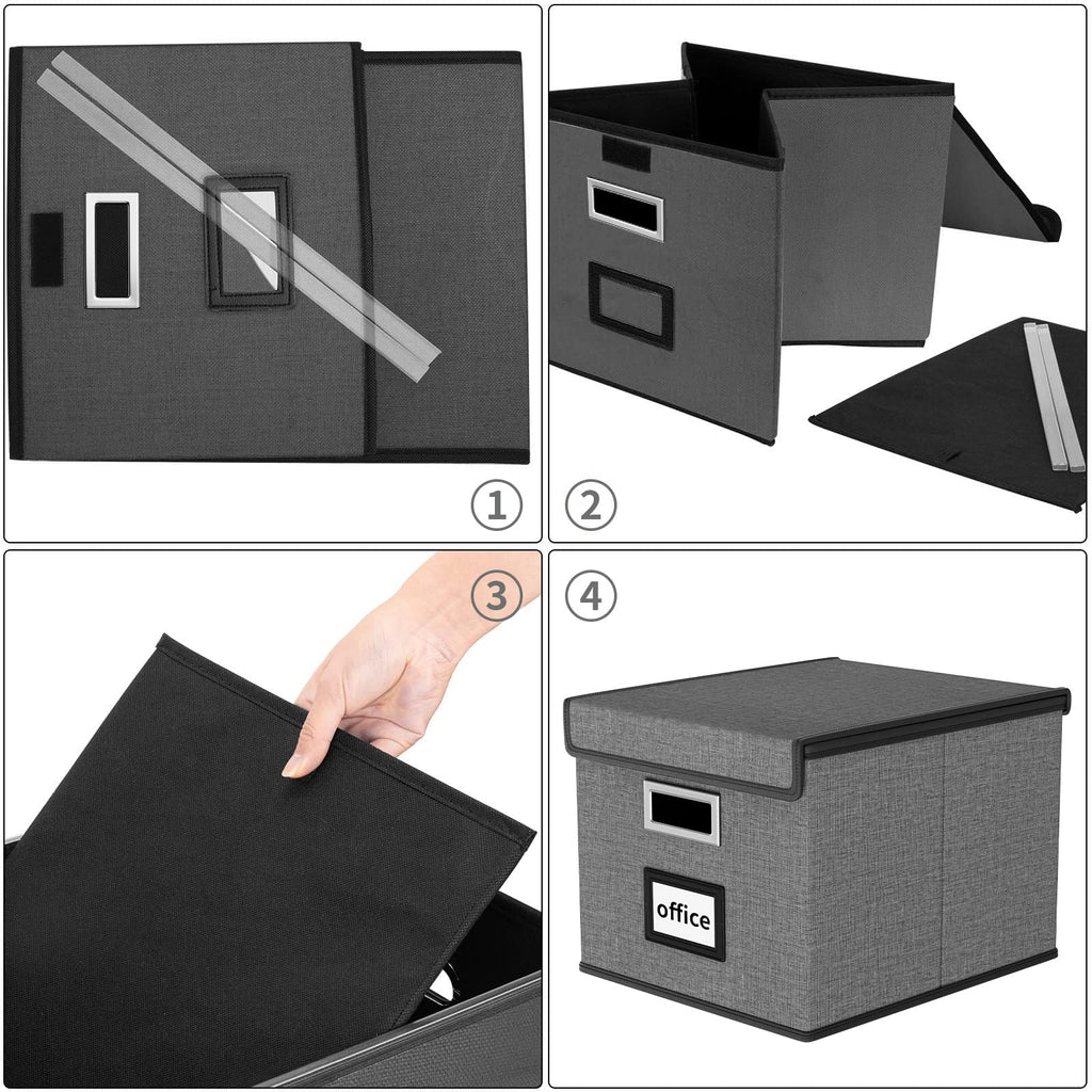 File Organizer Box with Lid, Collapsible Faux Leather Hanging File Folder Box Organizer with Plastic Slides, Decorative Home/Office Filing System Boxes for File and Folders Storage