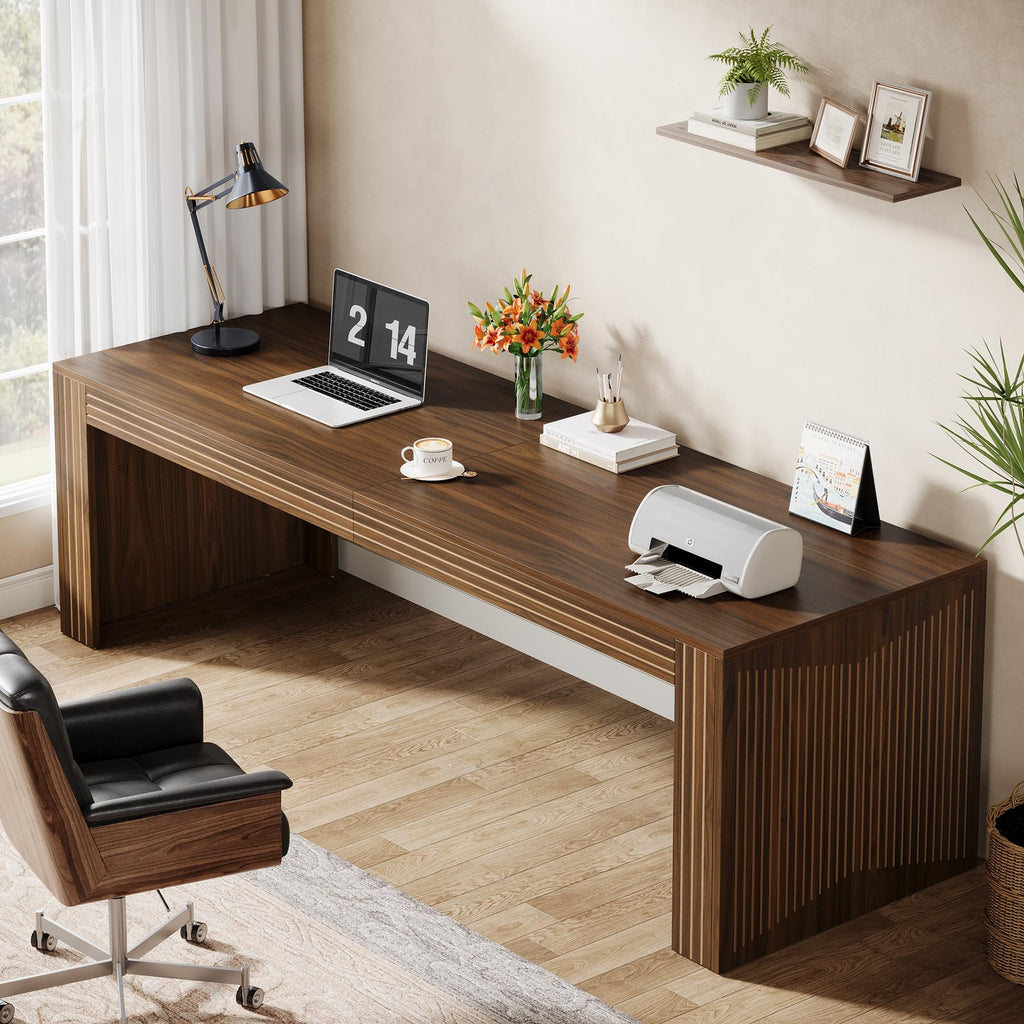 Tribesigns 79-Inch Extra Long Desk, Two Person Double Desk for Home Office, Wooden Long Computer Desk Writing Table for Office, Coffee Brown