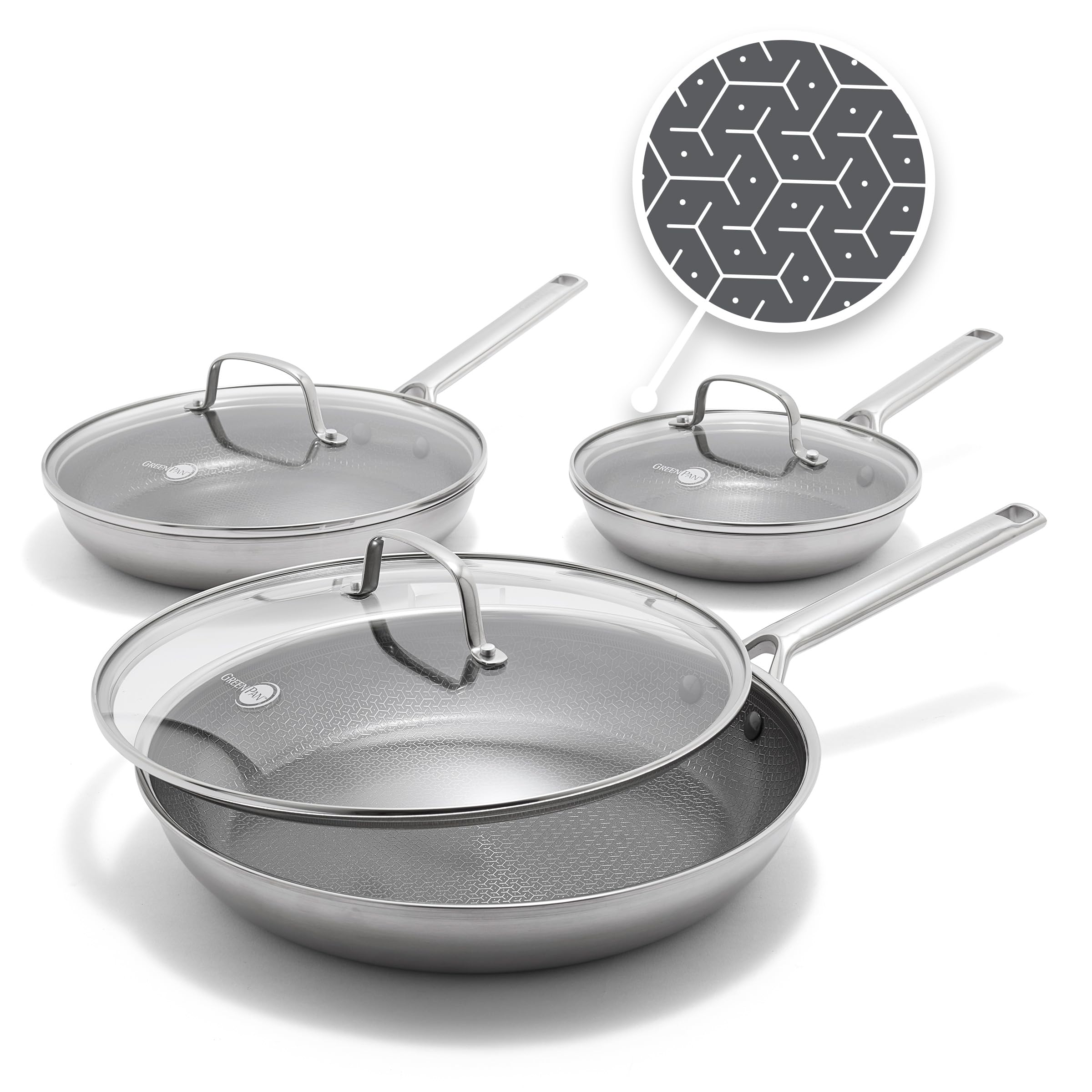 GreenPan Hybrid 9.5” & 11” Nonstick Stainless Steel Frying Pan Set, APEX Tri-Ply Thermobond PFAS-Free Ceramic Skillets, Induction & All Cooktop Compatible, Oven Temp to 850°F, Dishwasher Safe, Gold