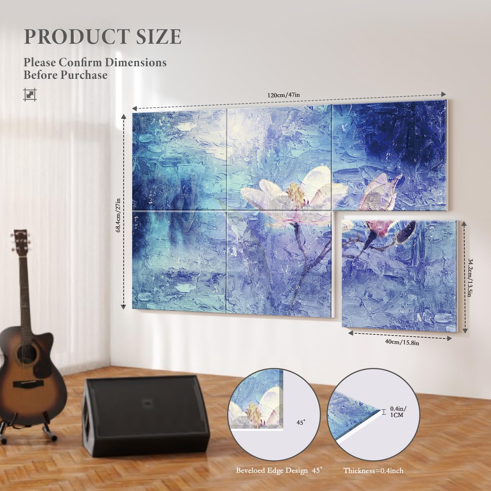 JBER 6 Pack Art Acoustic Panels, 47.2×27Inches Soundproof Wall Panels, Large Self-Adhesive Wall Panels, Decorative Sound Absorbing Panels, Sound Panels for Recording Studio(Black Gold Marble)