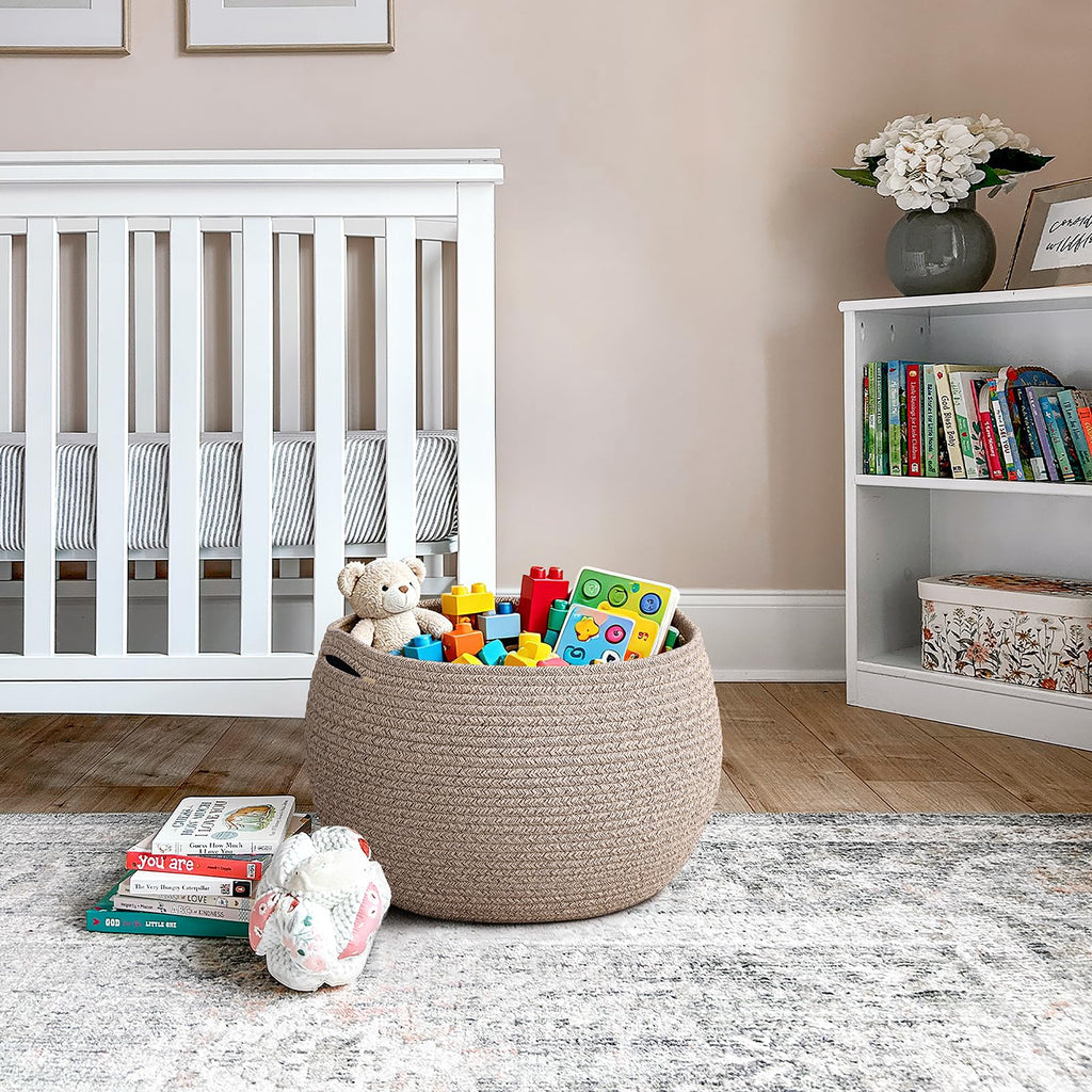 Goodpick Small Rope Storage Basket, Black Round Baskets for Socks, Dog Toys, Towels, Cute Baby Basket for Living Room, Bedroom, Nursery, Towel Baskets for Bathroom, 10 x 8.3 inches