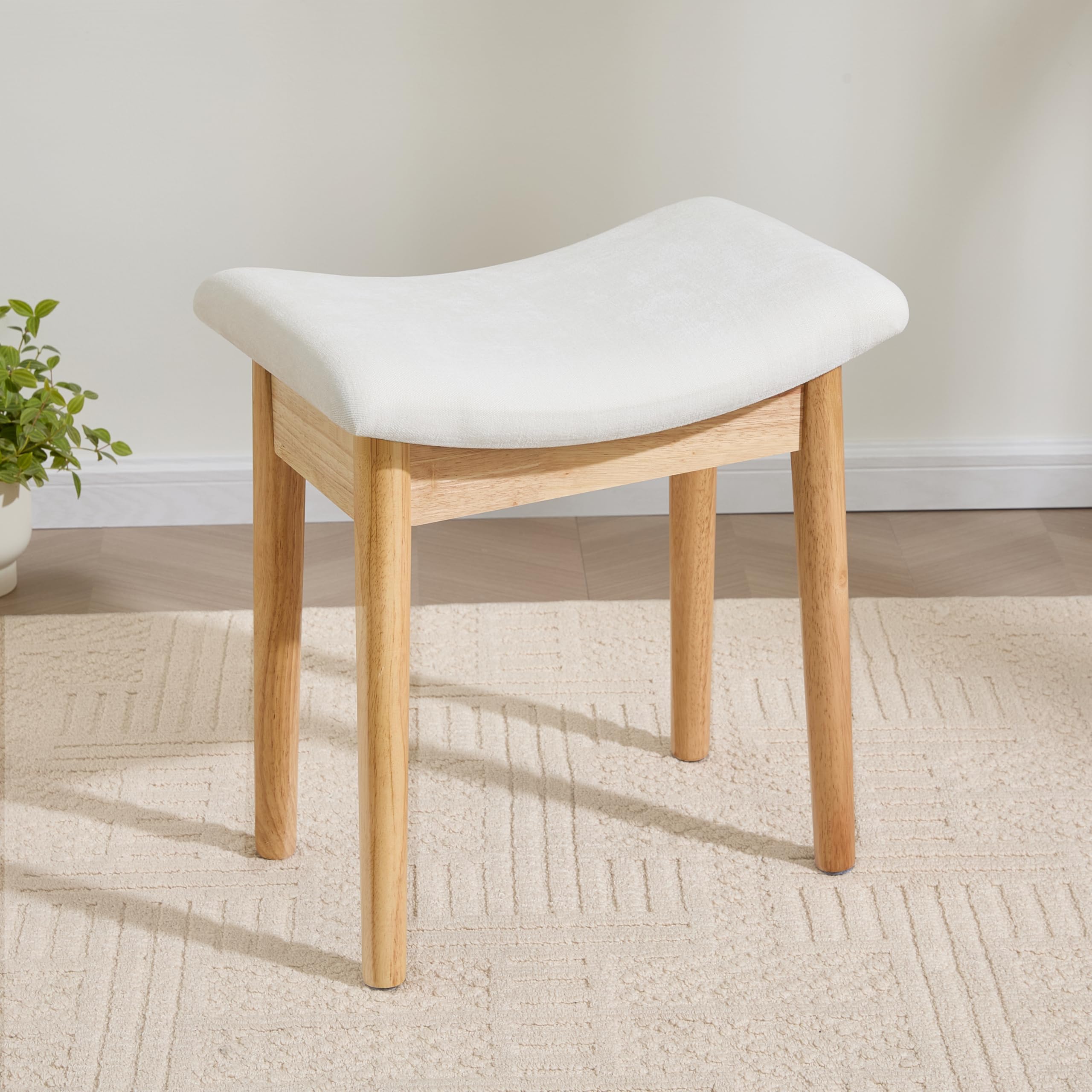 Royal Windsor Vanity Stool with Saddle Cushion, 18 Inch Makeup Vanity Chair for Living Room, Modern Foot Stool Ottoman Piano Bench,Small Upholstered Bench for Bedroom, Beige
