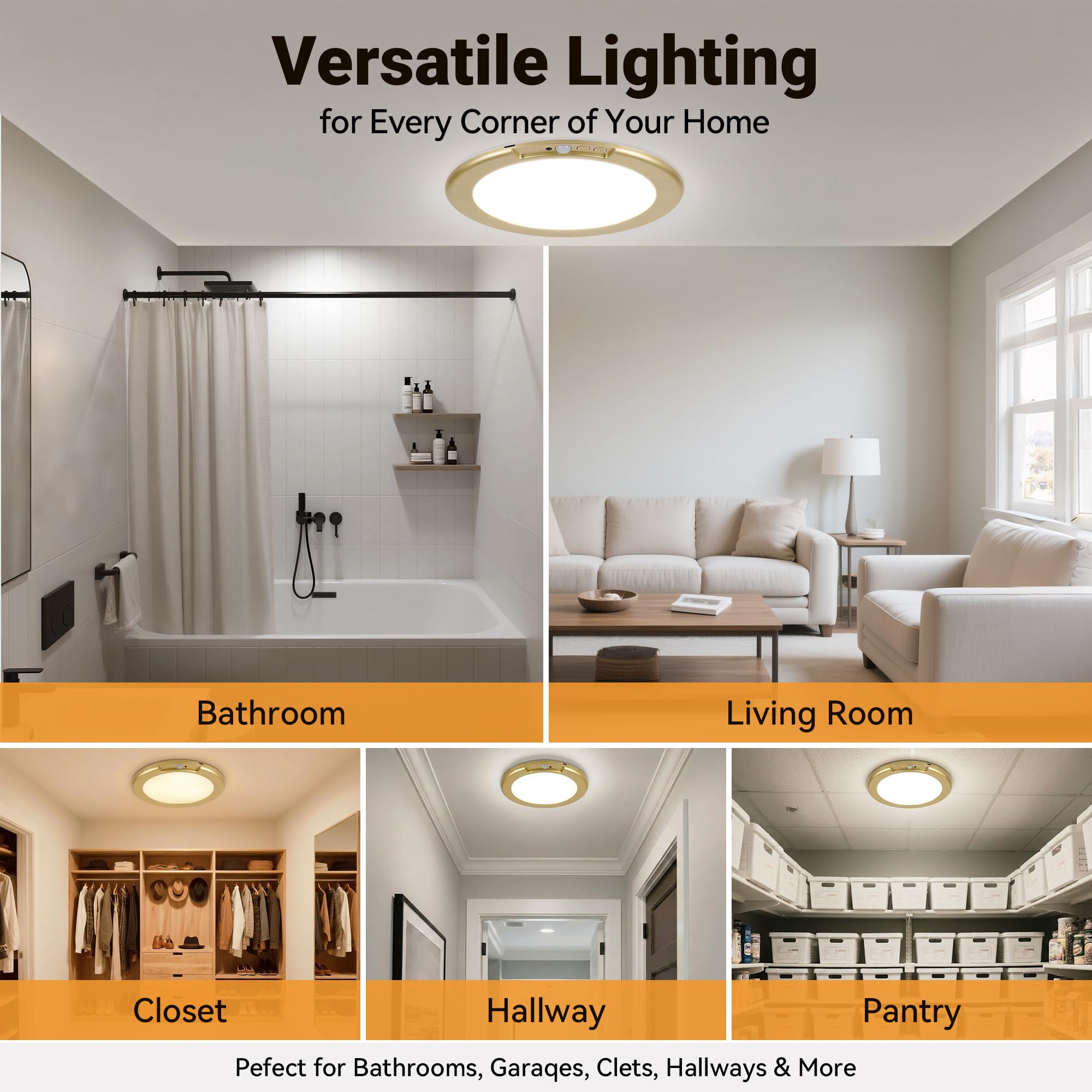 Wireless Closet Lights Motion Sensor - No Wiring Rechargeable Ceiling Light Night Light Indoor, Battery Operated Led Lights for Bedroom with Remote, Living Room Bathroom Home & Kitchen Decor Lighting