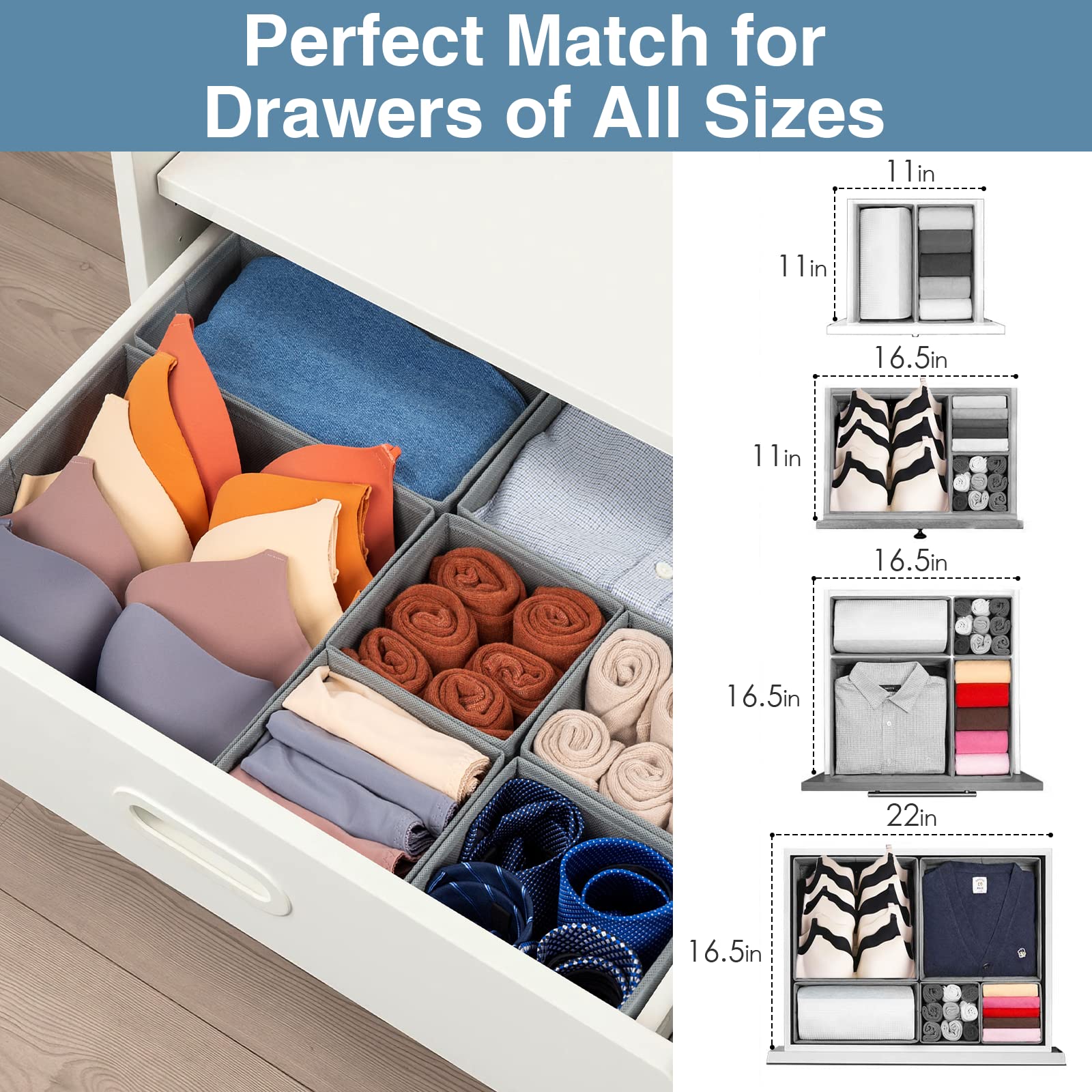 Criusia Drawer Organizer Clothes, 8 Pack Underwear Drawer Organizer, Foldable Cloth Storage Box Closet Organizers and Storage for Clothes, Socks, Scarves, Ties (Beige)