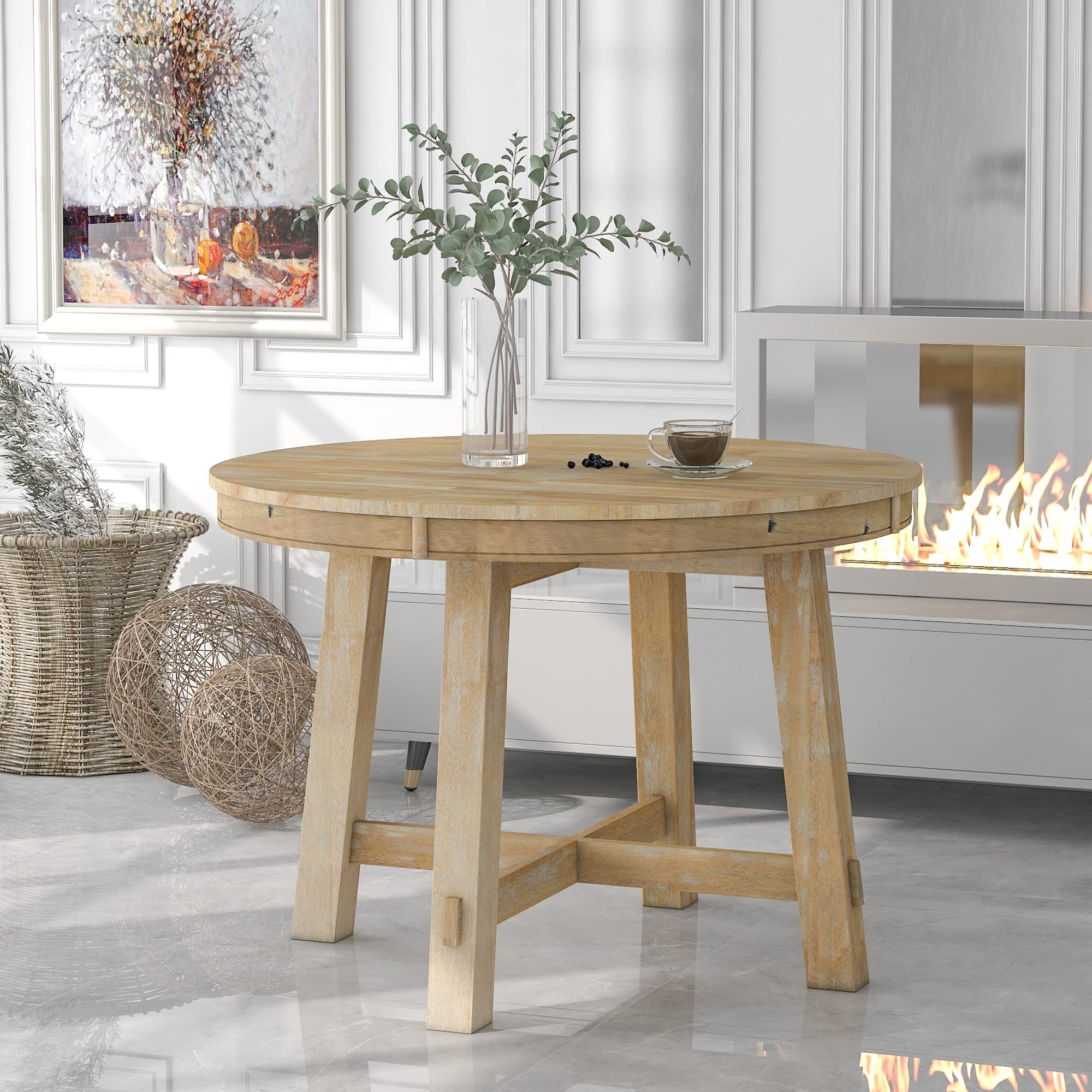 LUMISOL Round Dining Table for 4-6 People, 41"-57" Extendable Kitchen Table with 16" Removable Leaf for Small Places, Kitchen, Dining Room, Espresso