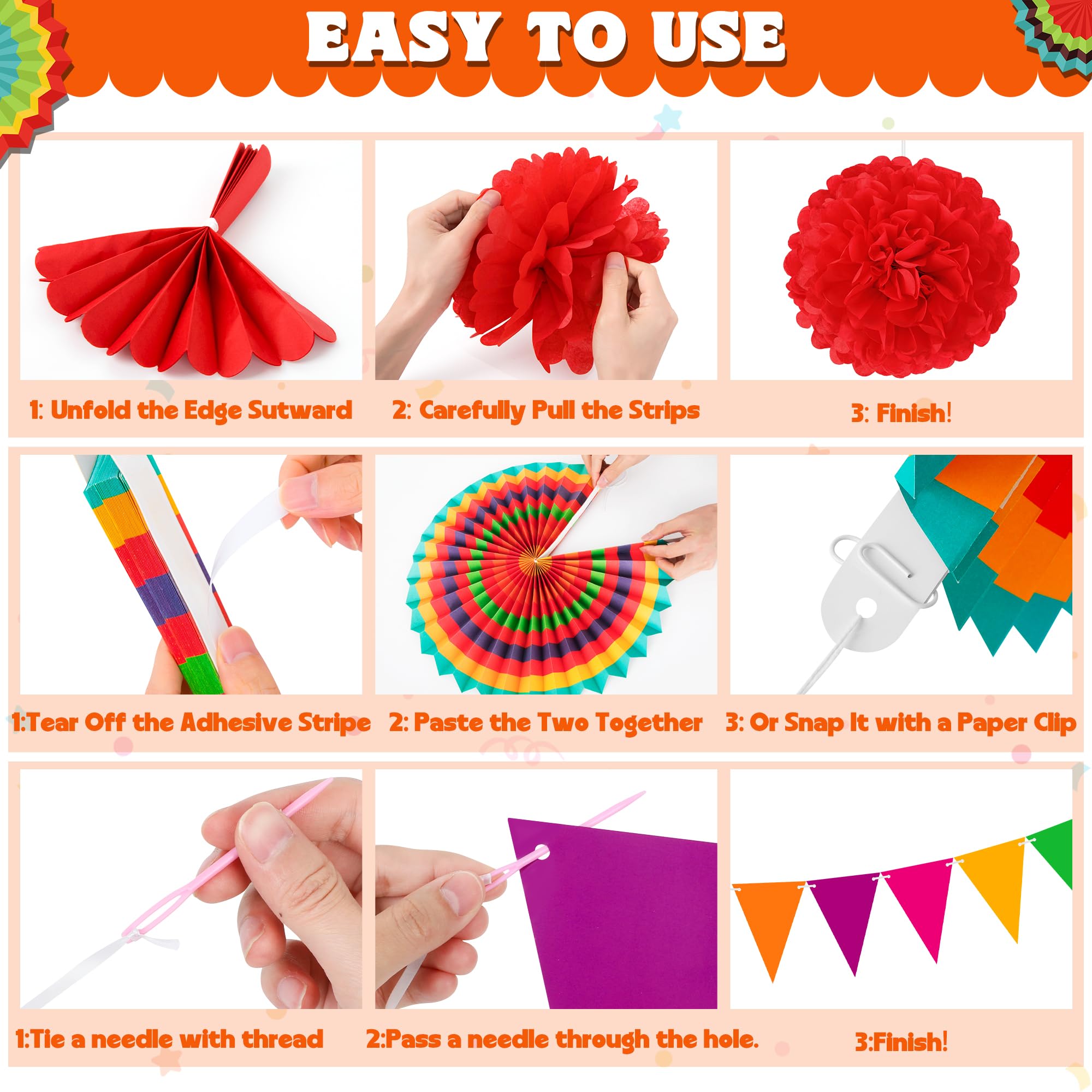 26 PCS 4th of July Decorations, 250th Memorial Day Red White Blue Paper Fans Decorations, 4th of July Banner Pompom Garland and Hanging Swirls Set for Fourth of July Independence Day Decor