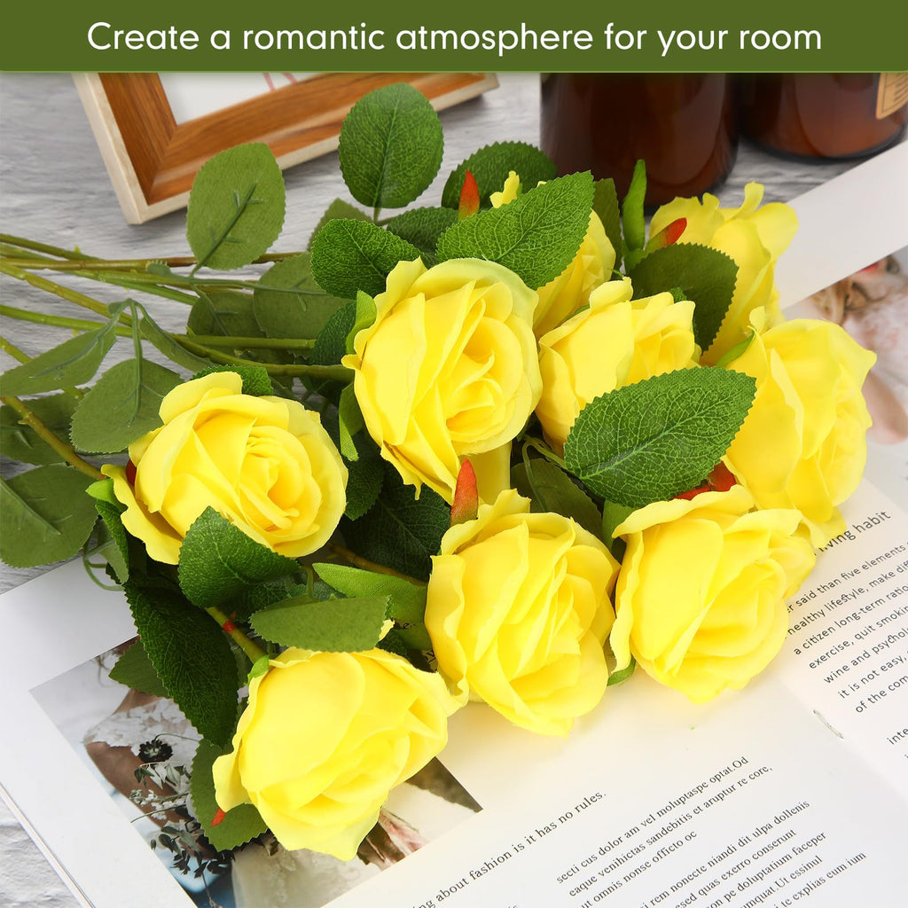 Jexine 100 Pieces Artificial Roses Flowers Bulk, Long Stem Realistic Fake Silk Roses Bouquet for Table Centerpiece Vases Wedding Party Kitchen Decor(Beige)