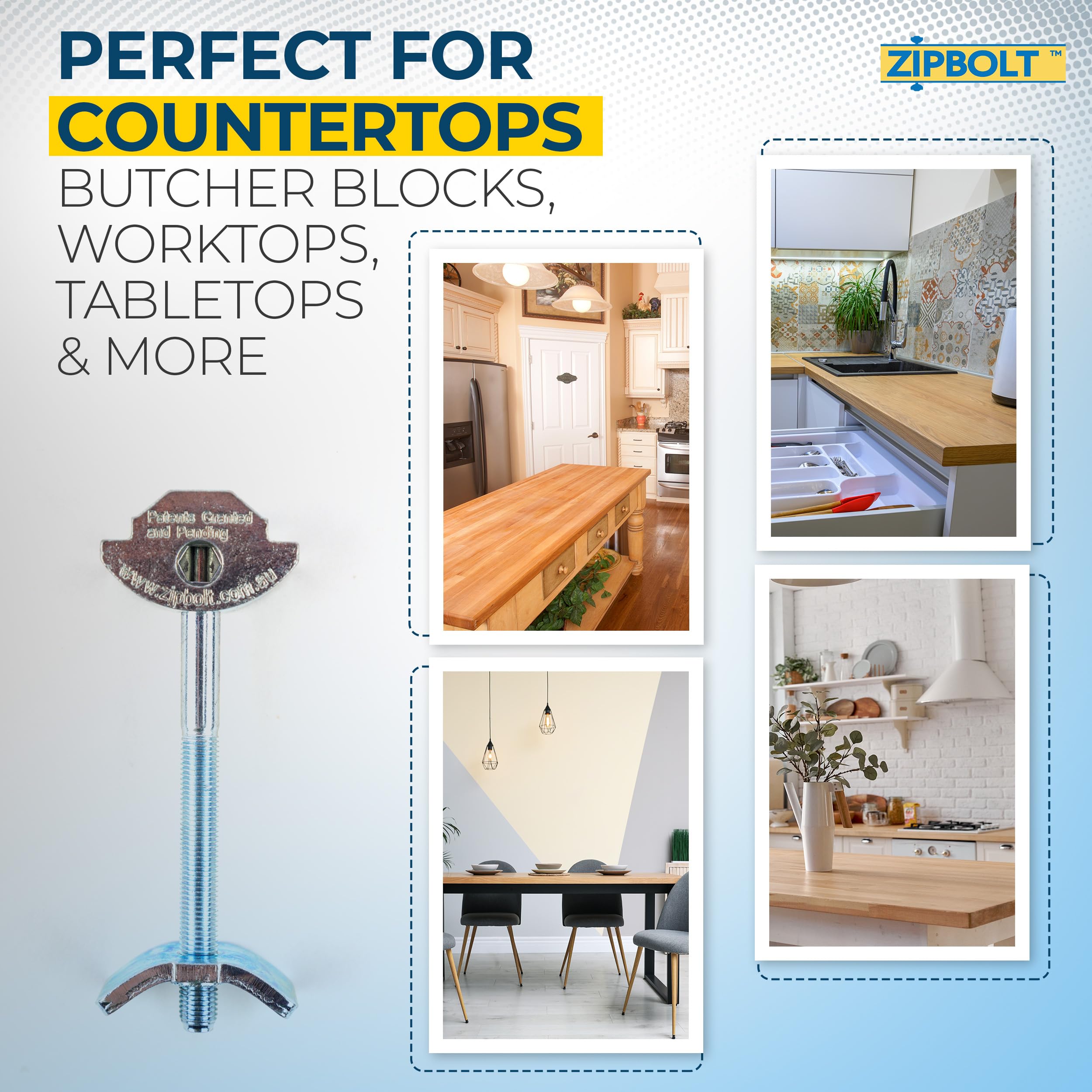 Zipbolt 10.800 Countertop Miter Connector — 20 Piece Joint Fastener Drawbolt Pack with 5mm Hex Bit for Joining Countertops, Butcher Blocks, Furniture, and More - Single-Handed Tightening