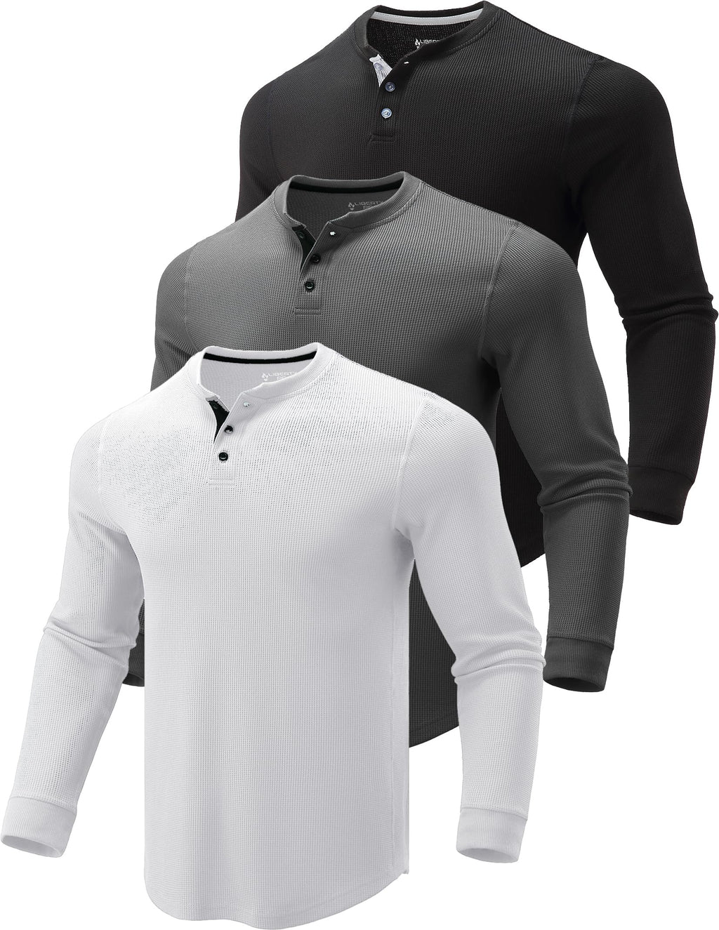 Liberty Pro 3 Pack Mens Waffle Henley Thermal Long Sleeve Shirts, Casual Fitted Fall Shirts for Men